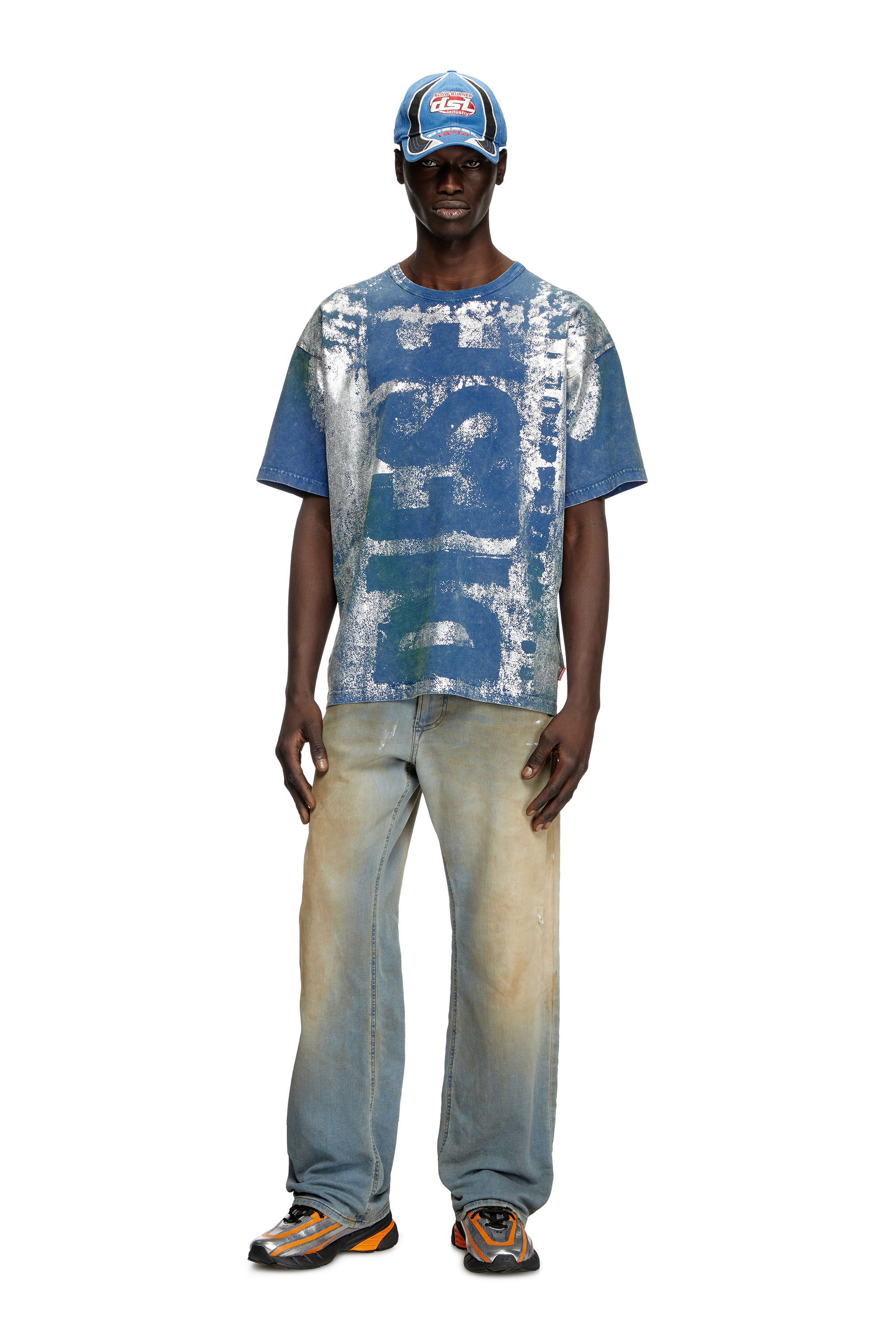 Diesel - T-BOXT-R2, Camiseta con el logotipo y efectos metálicos Hombre in Azul marino - 1
