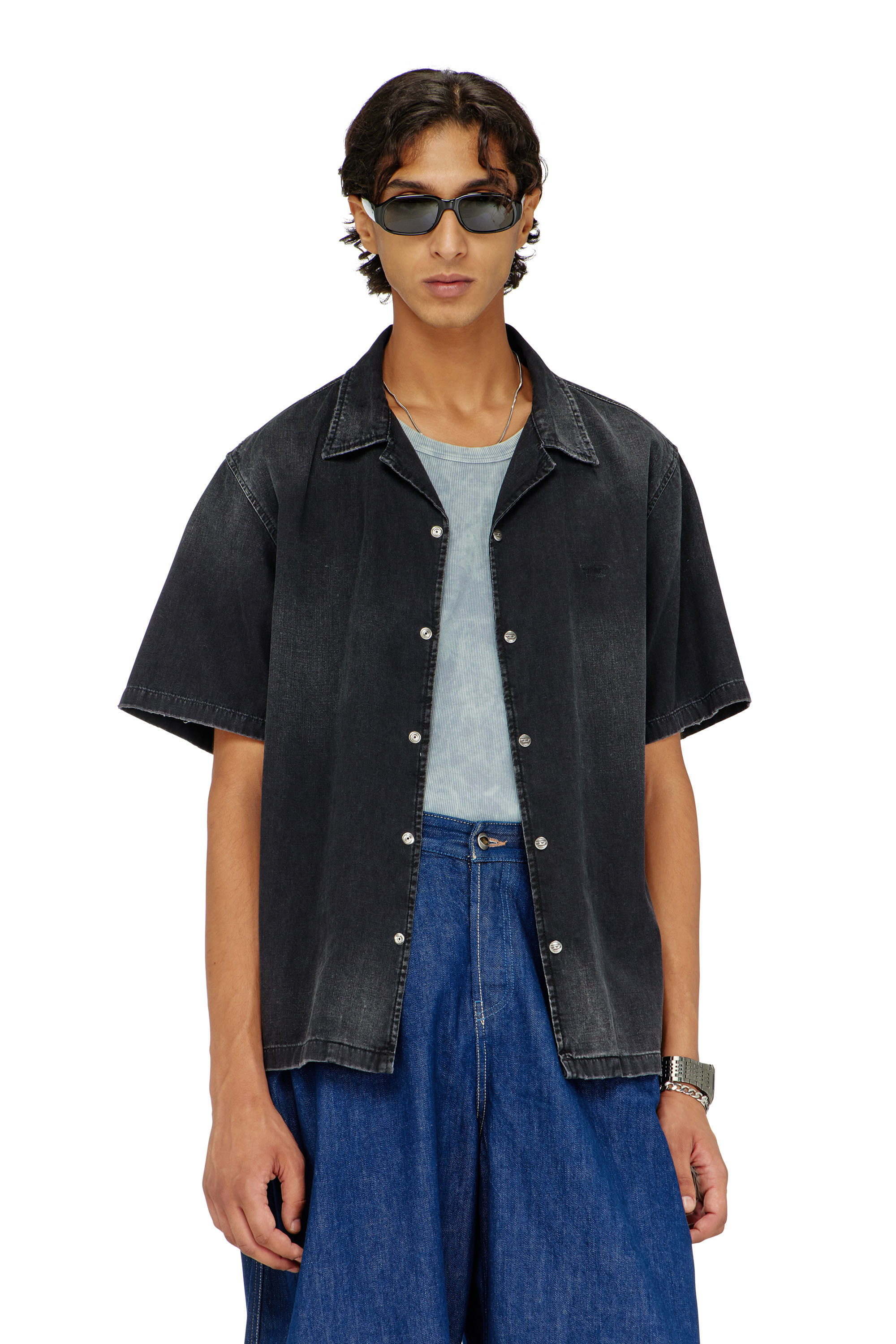 Diesel - D-NABIL-D, Man's Denim short-sleeve shirt in Black - 3