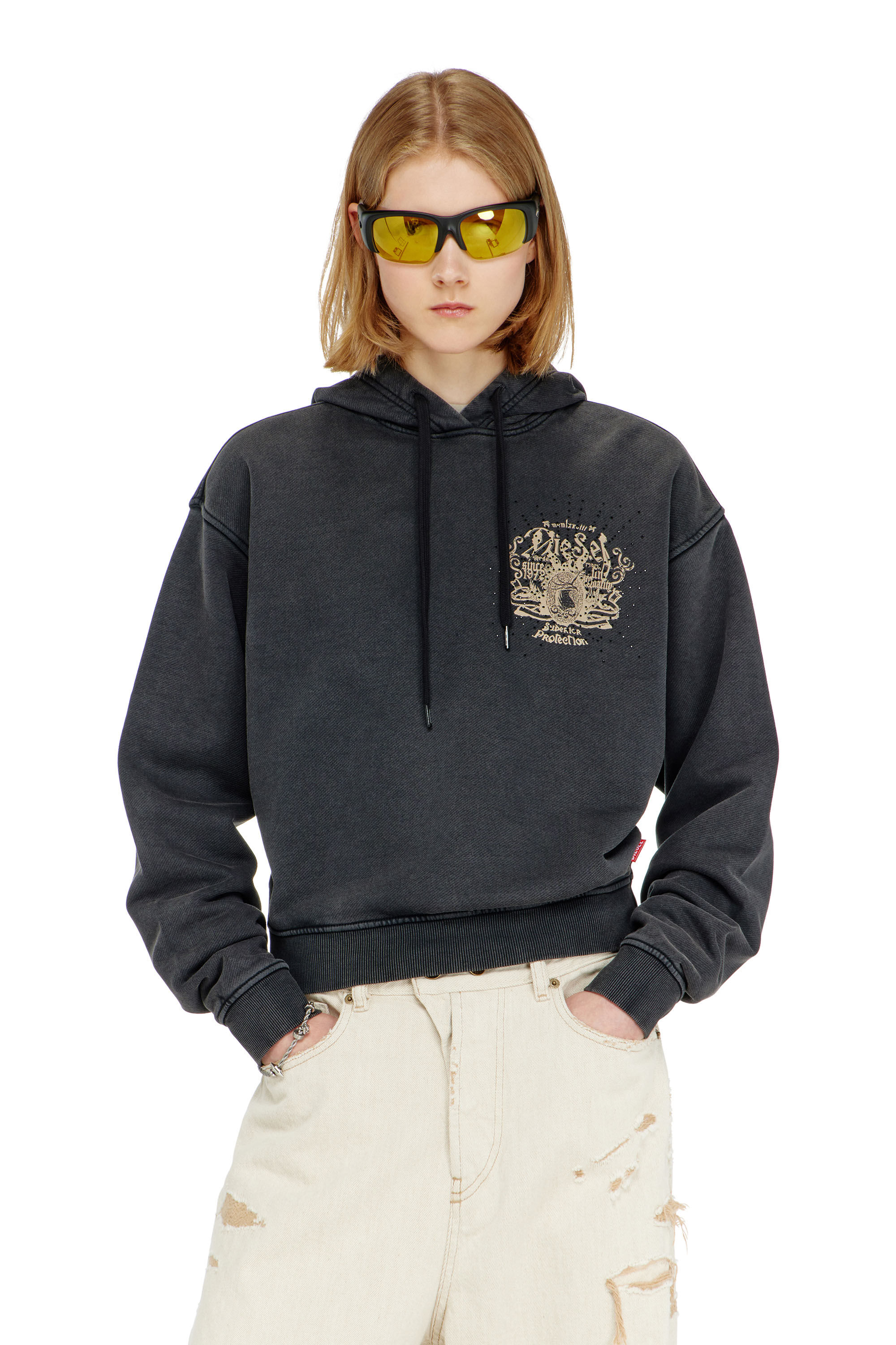 Diesel - F-PHOENY, Sudadera con capucha, estampados y tachuelas de strass Mujer in ToBeDefined - 3