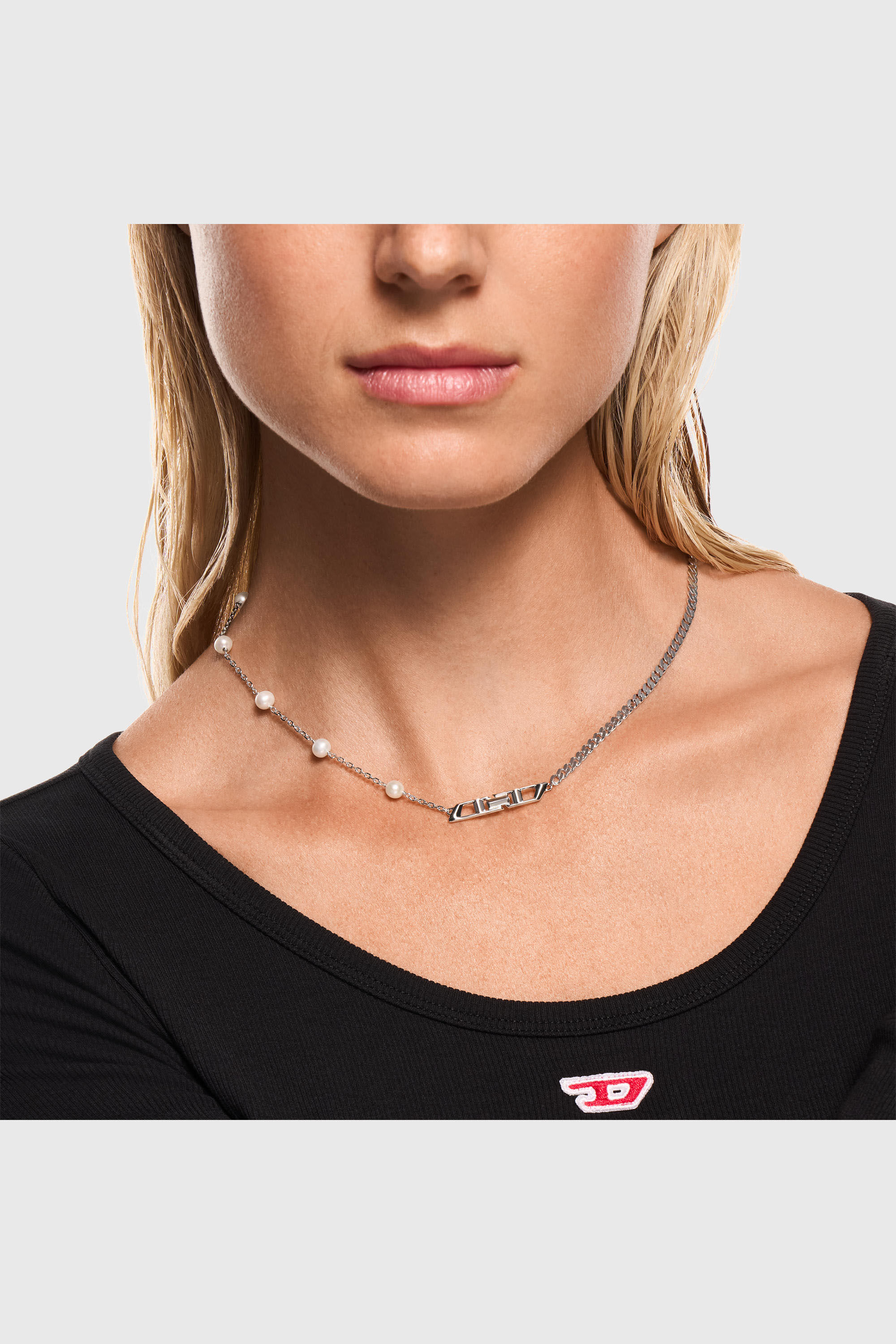 Diesel - DL1373040, Collar de cadena de plata de ley con perlas Unisex in Plateado - 4