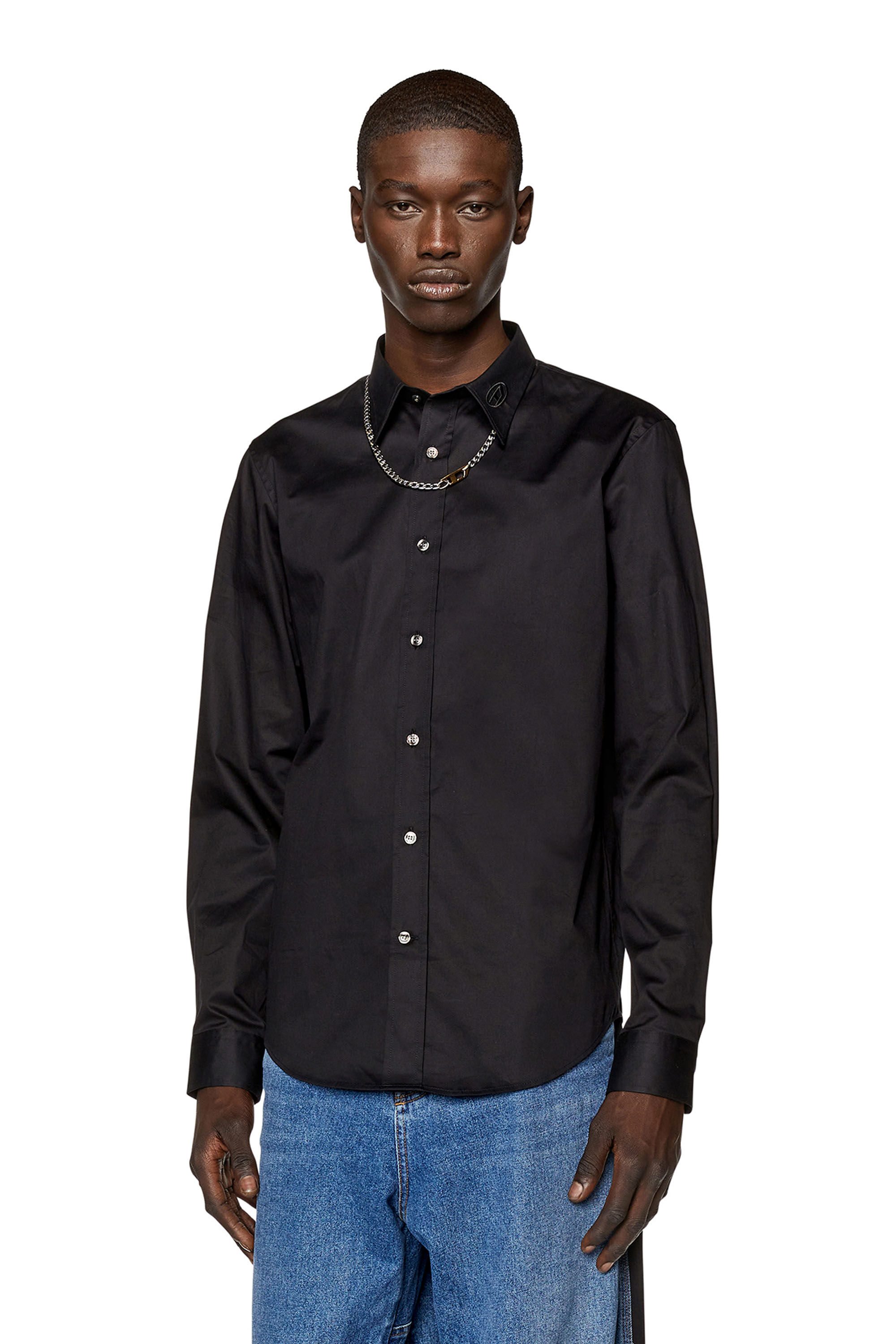 Diesel - S-BENNY-CL, Hombre Camisa de microtwill con bordado tonal in Negro - Image 3
