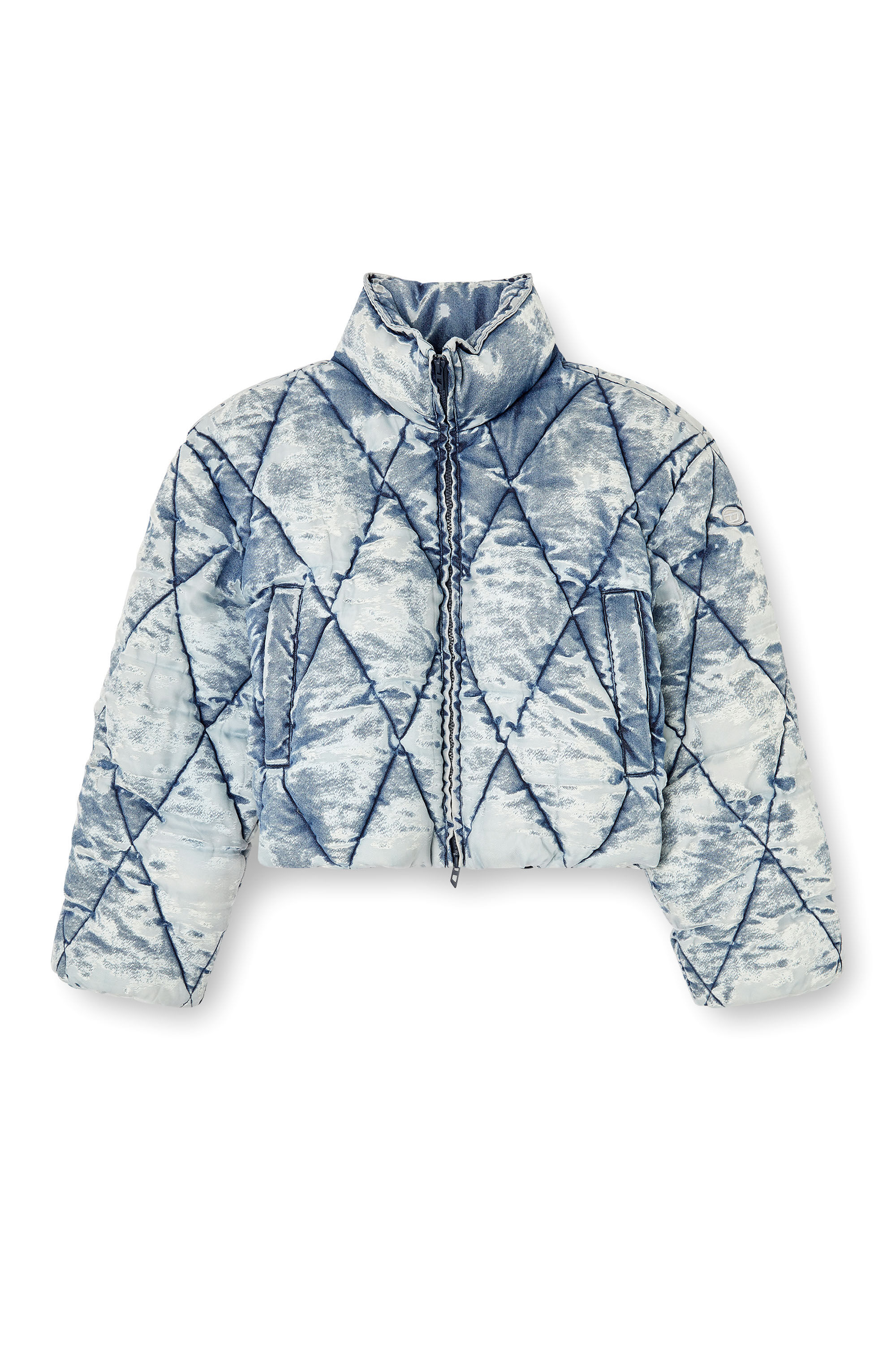 Diesel - W-HISTEL, Chaqueta de plumón en tejido devoré acolchado de rombos Mujer in Azul marino - 2
