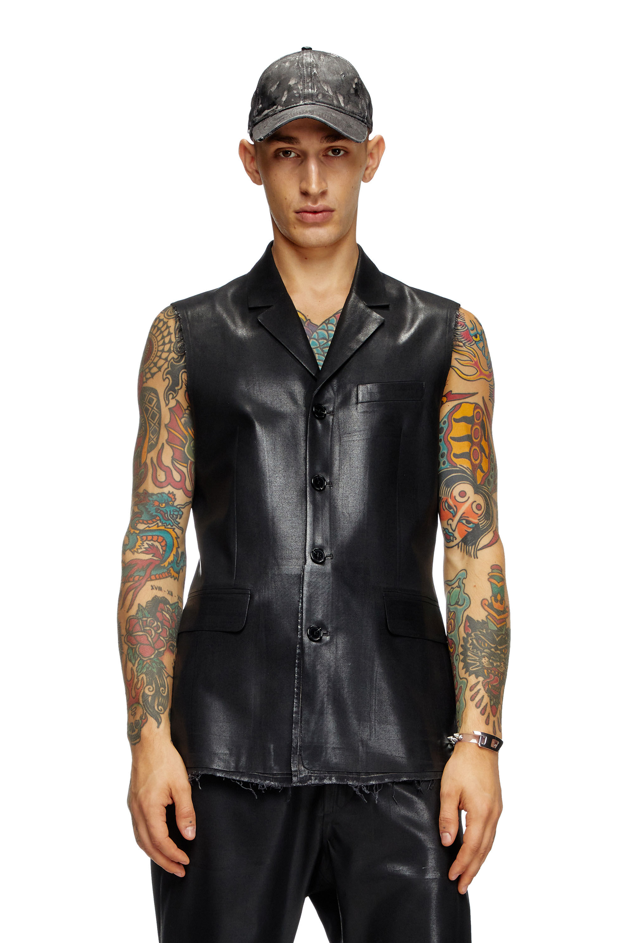 Diesel - J-PHOX-HEAV, Man's Tailored vest with coated front in Black - 3