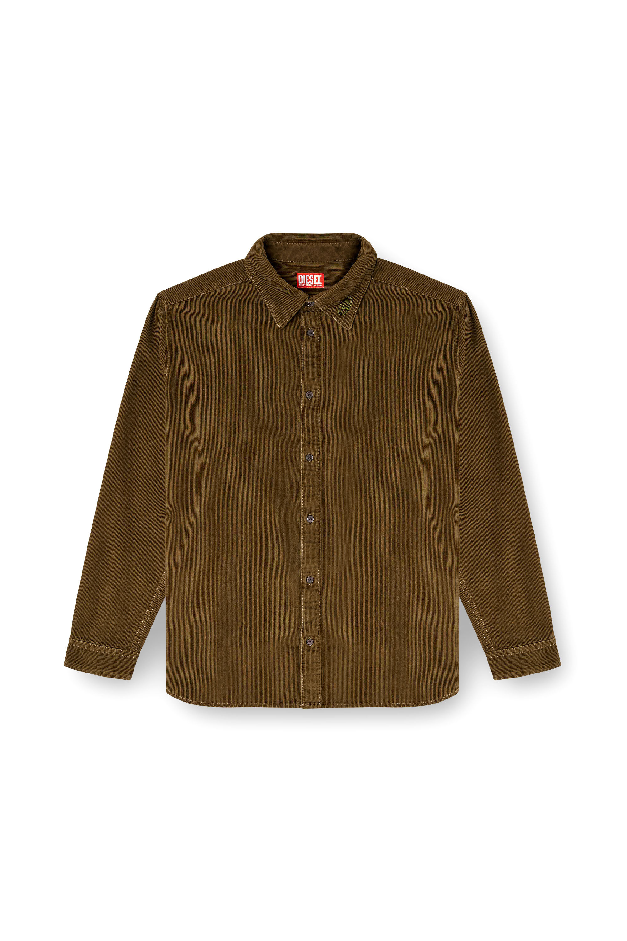 Diesel - S-SIMPLY-AJFQ, Camisa de algodón con bordado en el cuello Hombre in Verde - 2