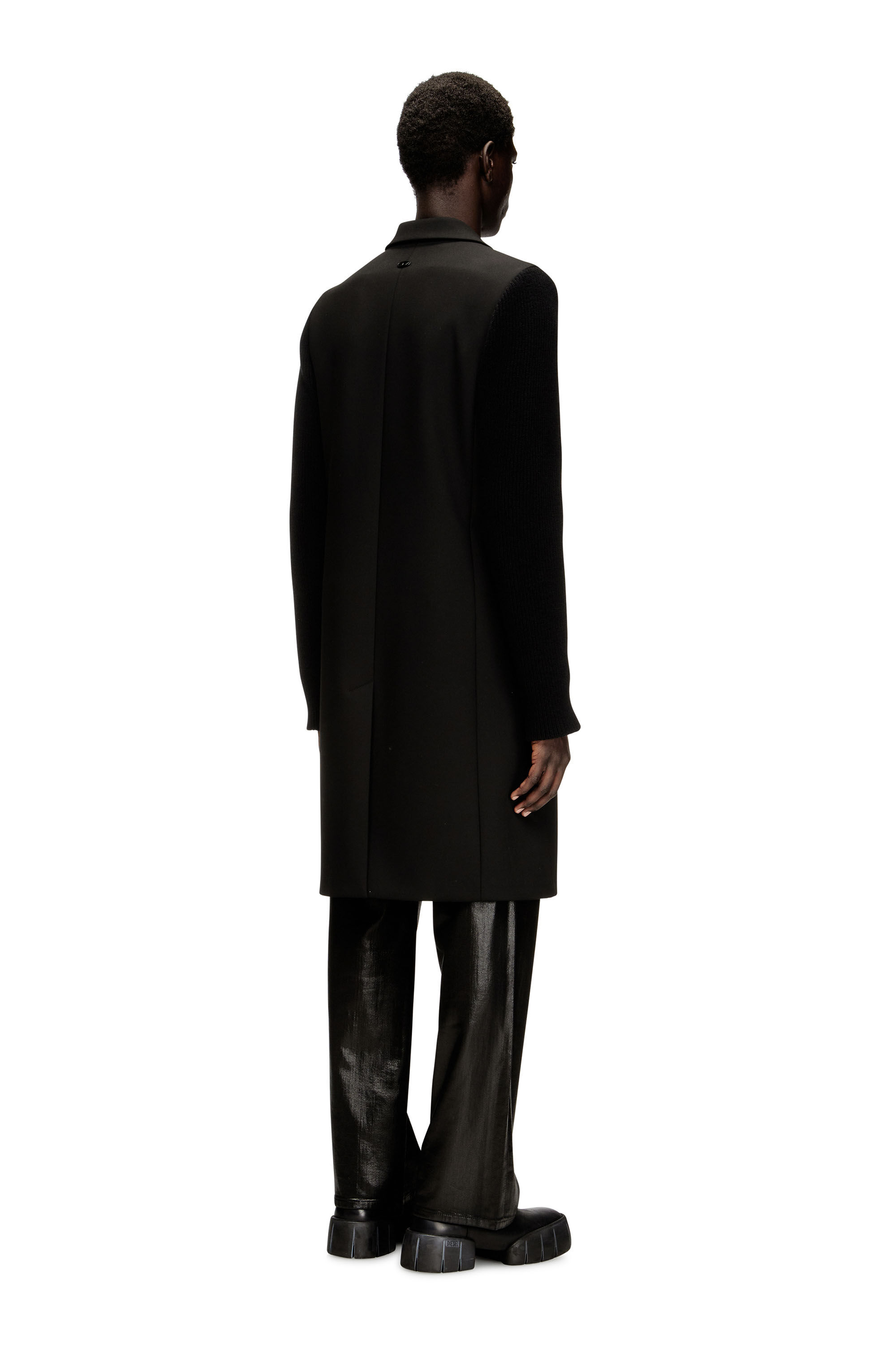 Diesel - W-YARD, Abrigo en tejido de sastrería y punto acanalado Hombre in Negro - 4