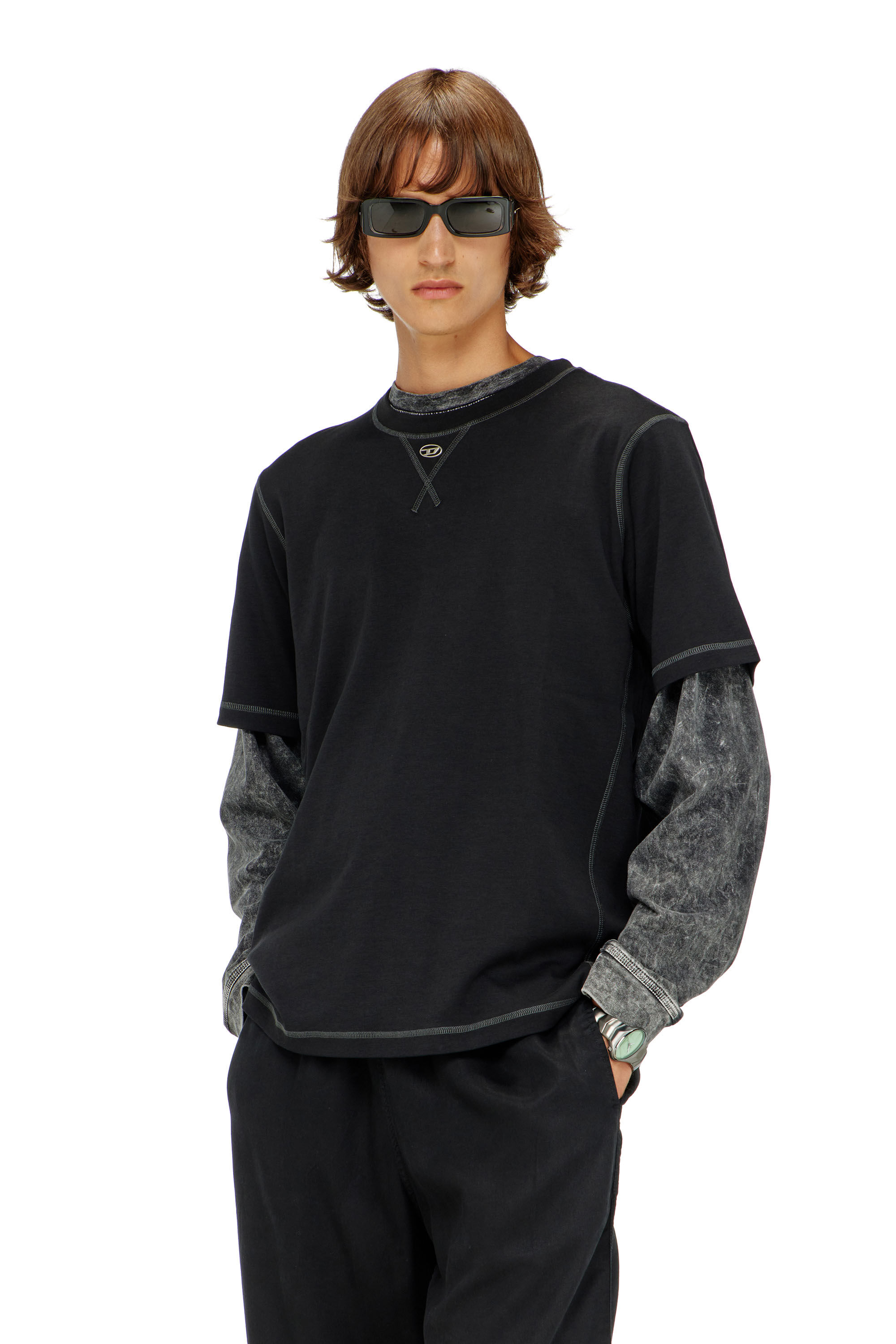 Diesel - T-MADJUST-TR, Camiseta regular con cuello redondo y Oval D Hombre in Gris - 3