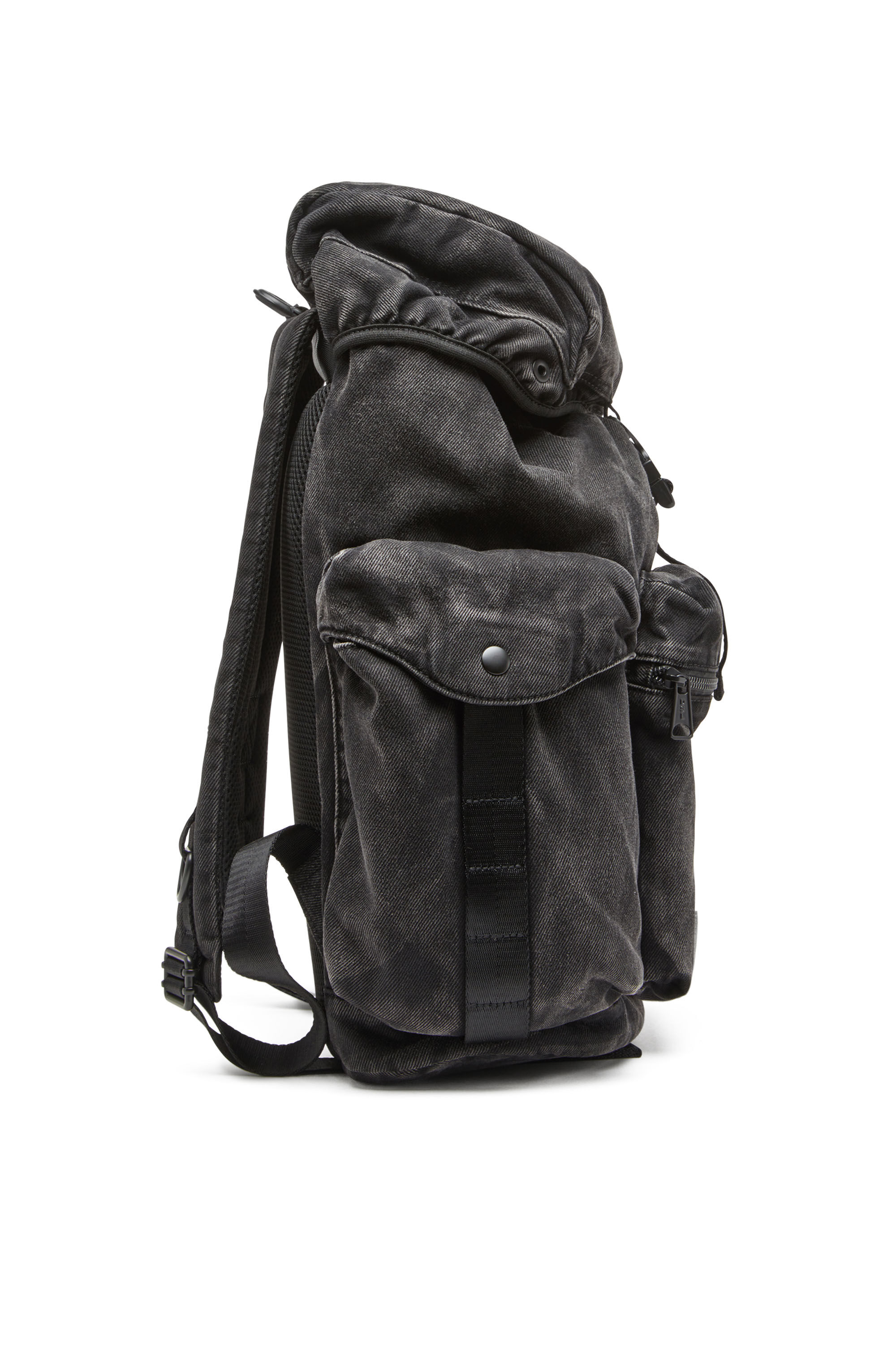 Diesel - UTLT BACKPACK, Utlt Backpack-Mochila utility de denim con efecto nublado Hombre in Negro - 4