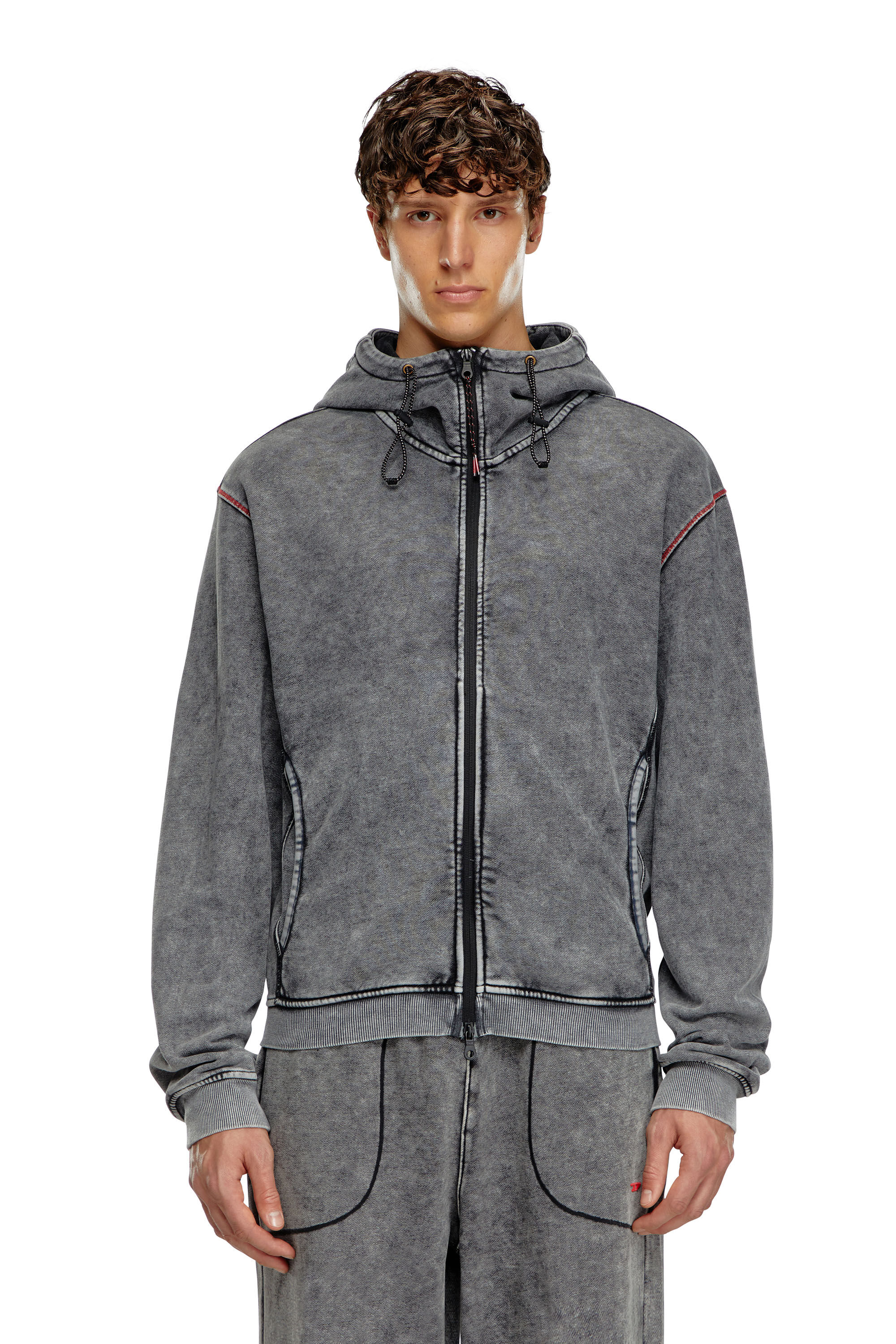 Sudadera destenida con capucha con cremallera trasera Hombre Gris Diesel
