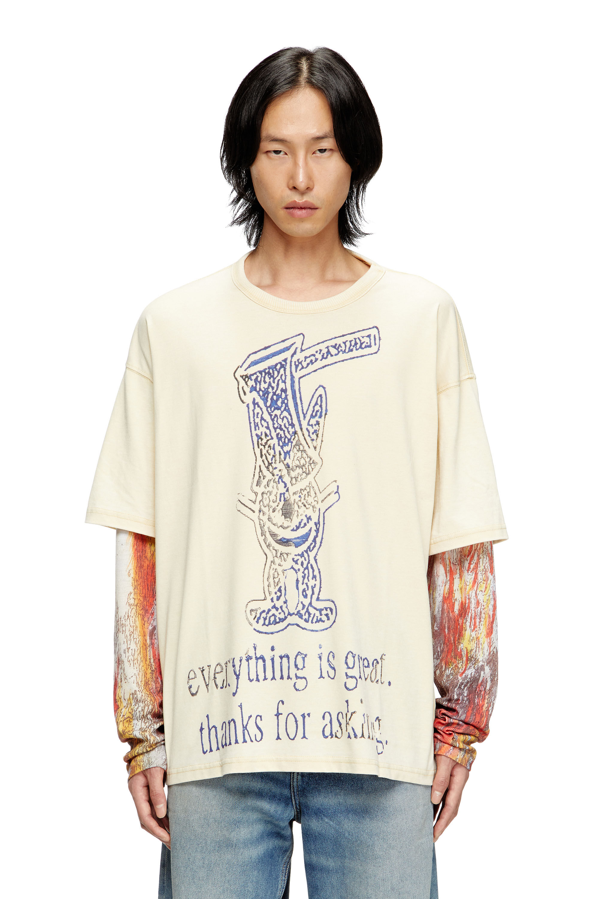 Diesel - T-BOXT-DB-LS-RIB-T1, Camiseta de manga larga con efecto de capas Hombre in Beige - 3
