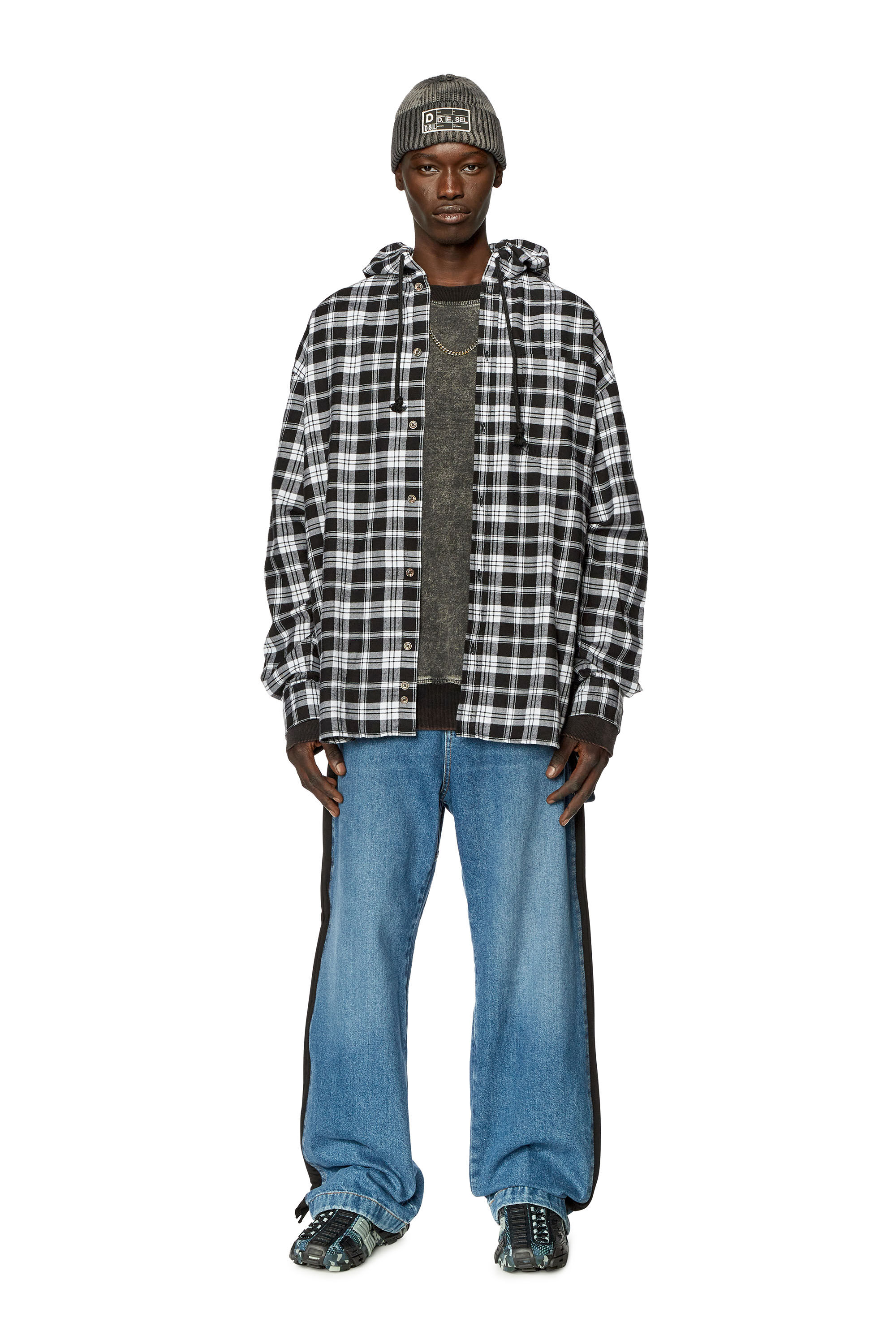Diesel - S-DEWNY-HOOD, Hombre Camisa con capucha extragrande de franela táctil in Multicolor - Image 1
