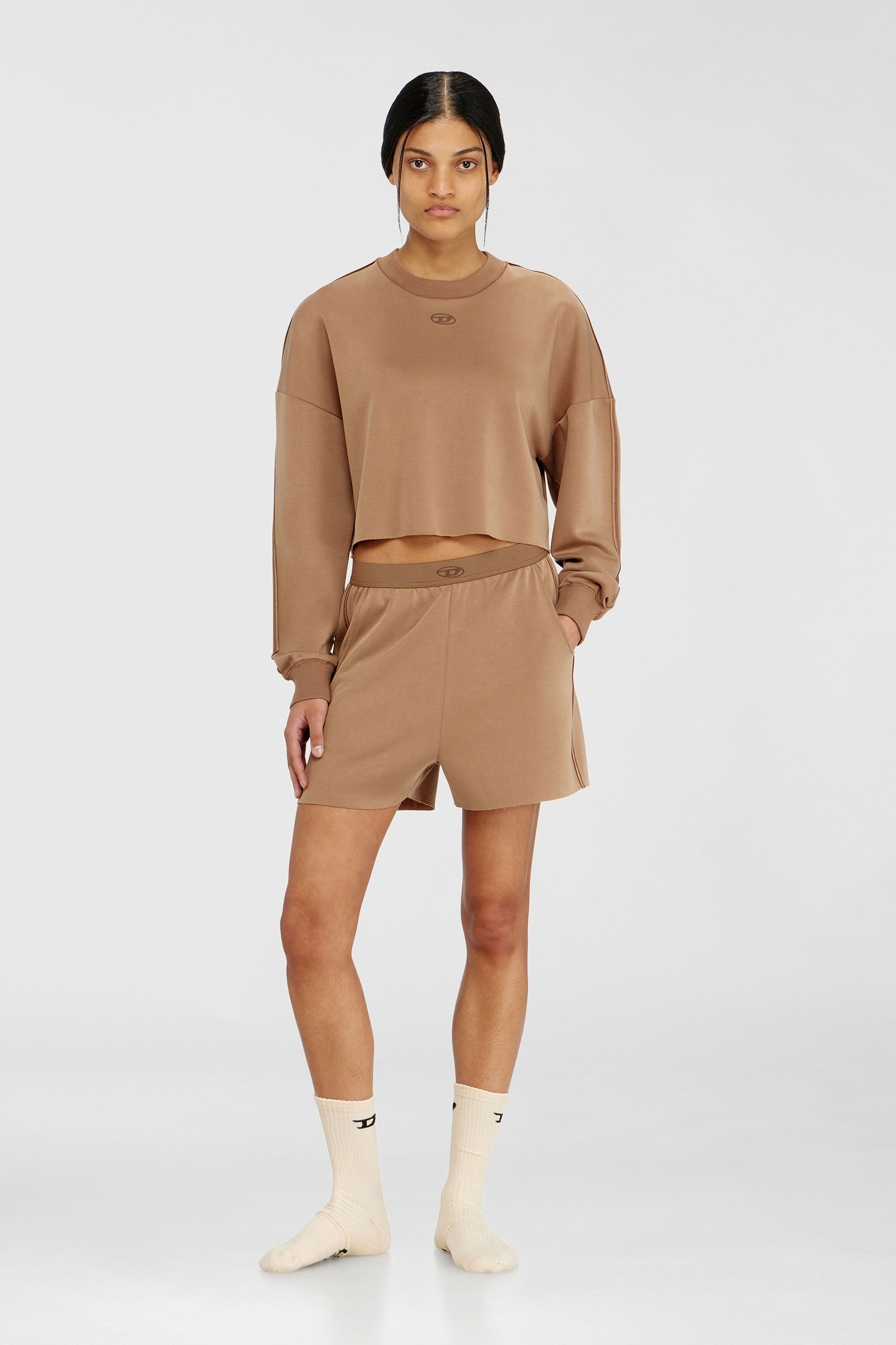 Diesel - BLAKE-UTLT, Crop top en scuba stretch ligero Mujer in Marr&oacute;n - 1