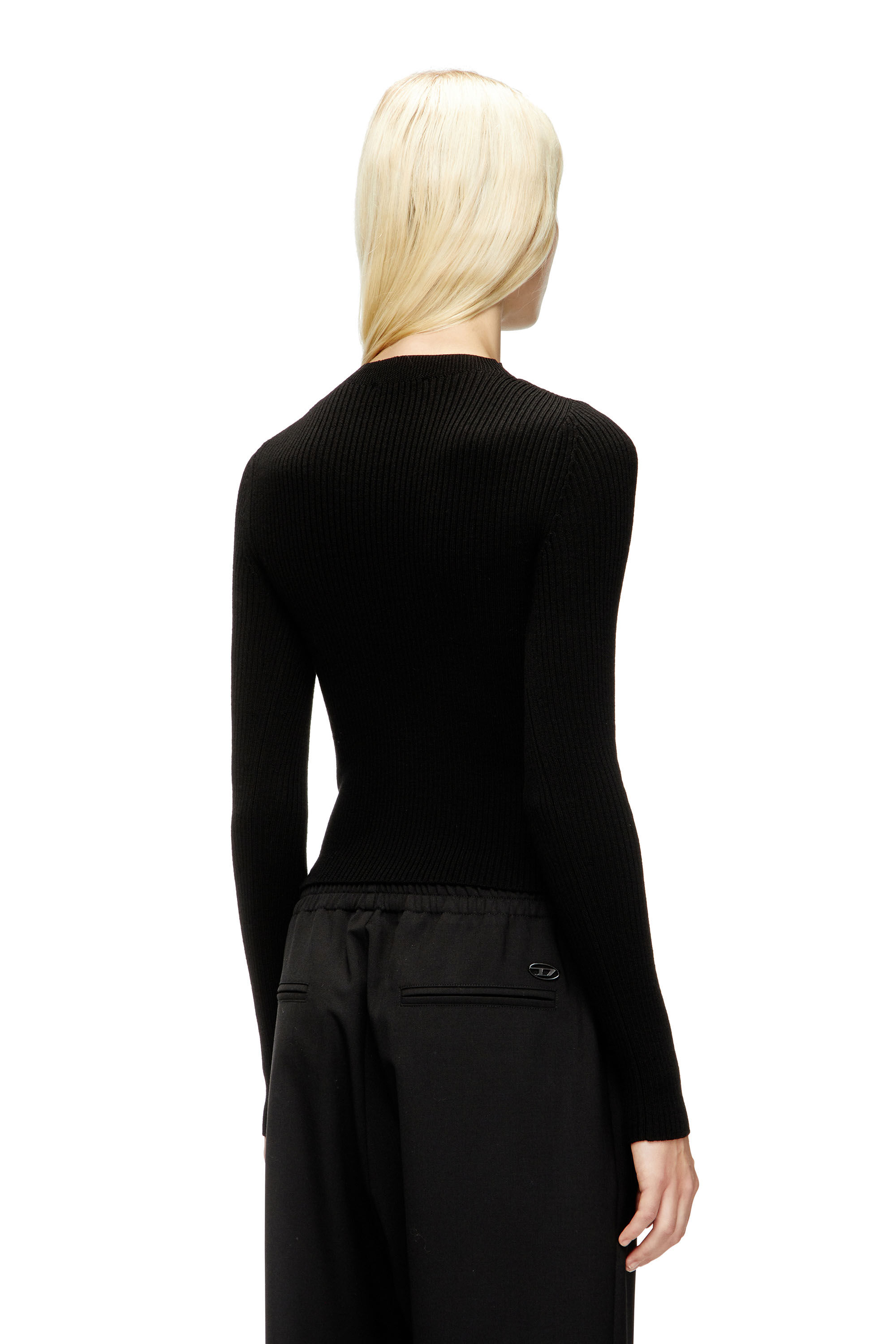 Diesel - M-OLINA, Jersey de lana de canalé con abertura Mujer in Negro - 4