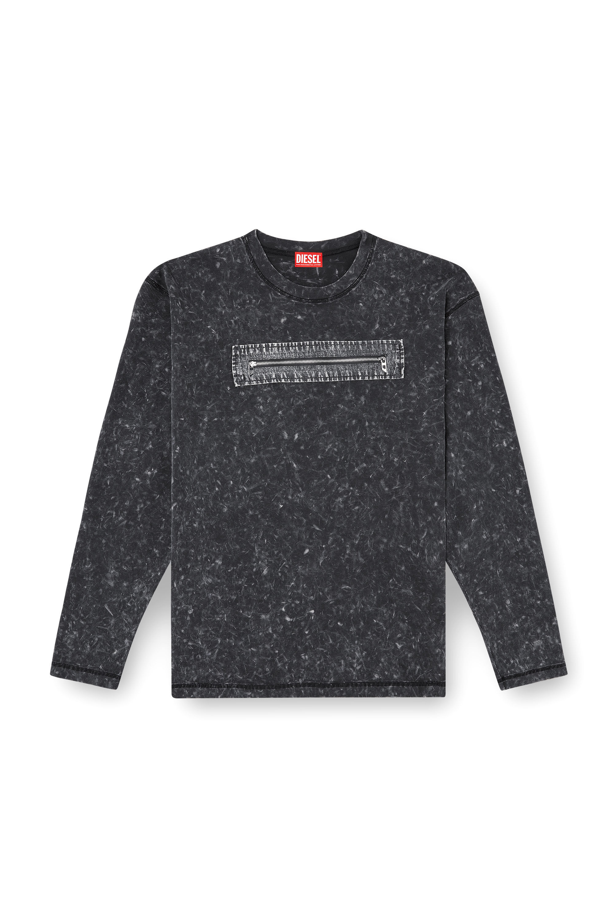 Diesel - T-AUSER, Man's Marble-effect top with zipped cu-outs in Black - 2
