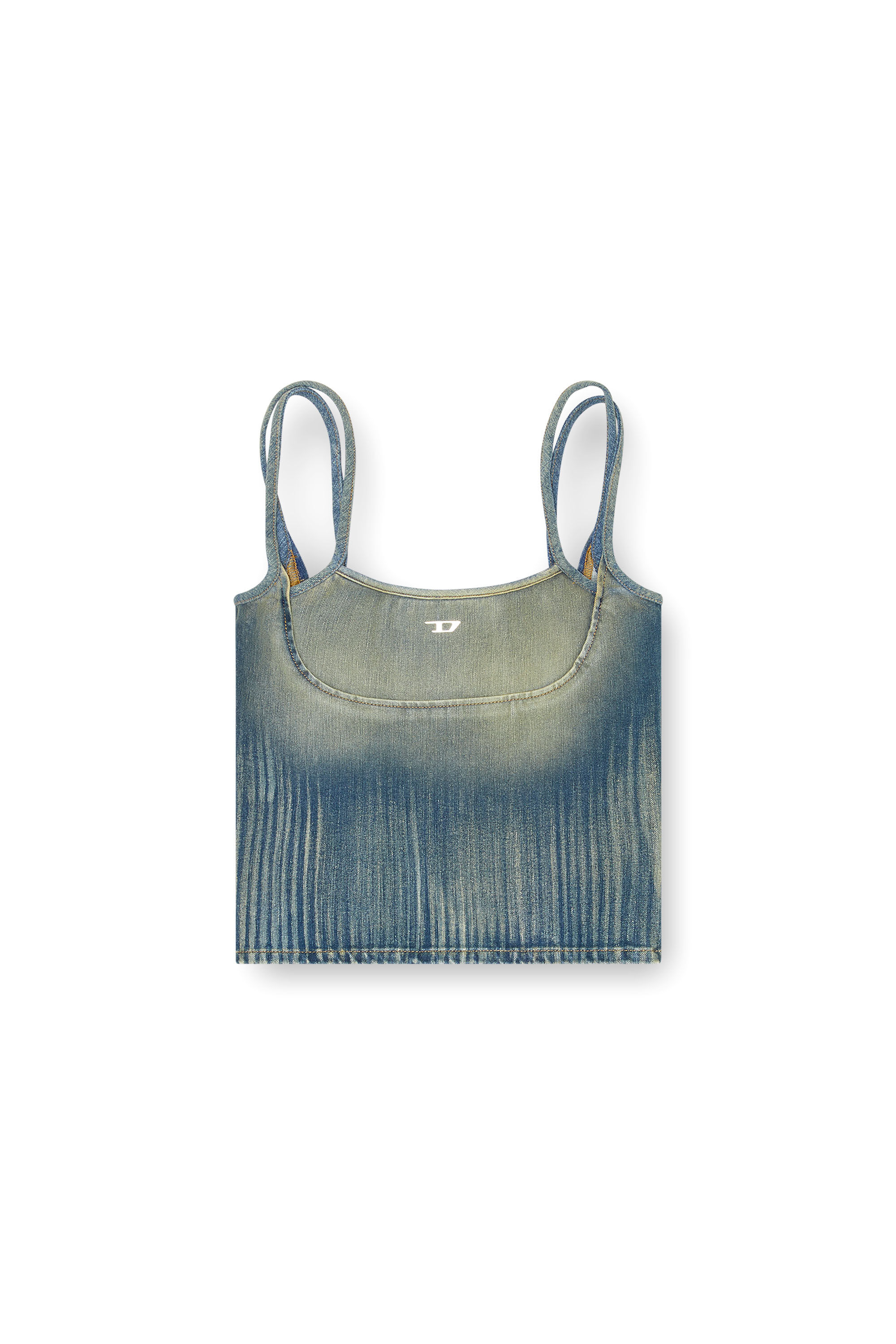 Diesel - DE-MADDY-S, Top recortado en denim claro con efecto a rayas Mujer in Azul marino - 2