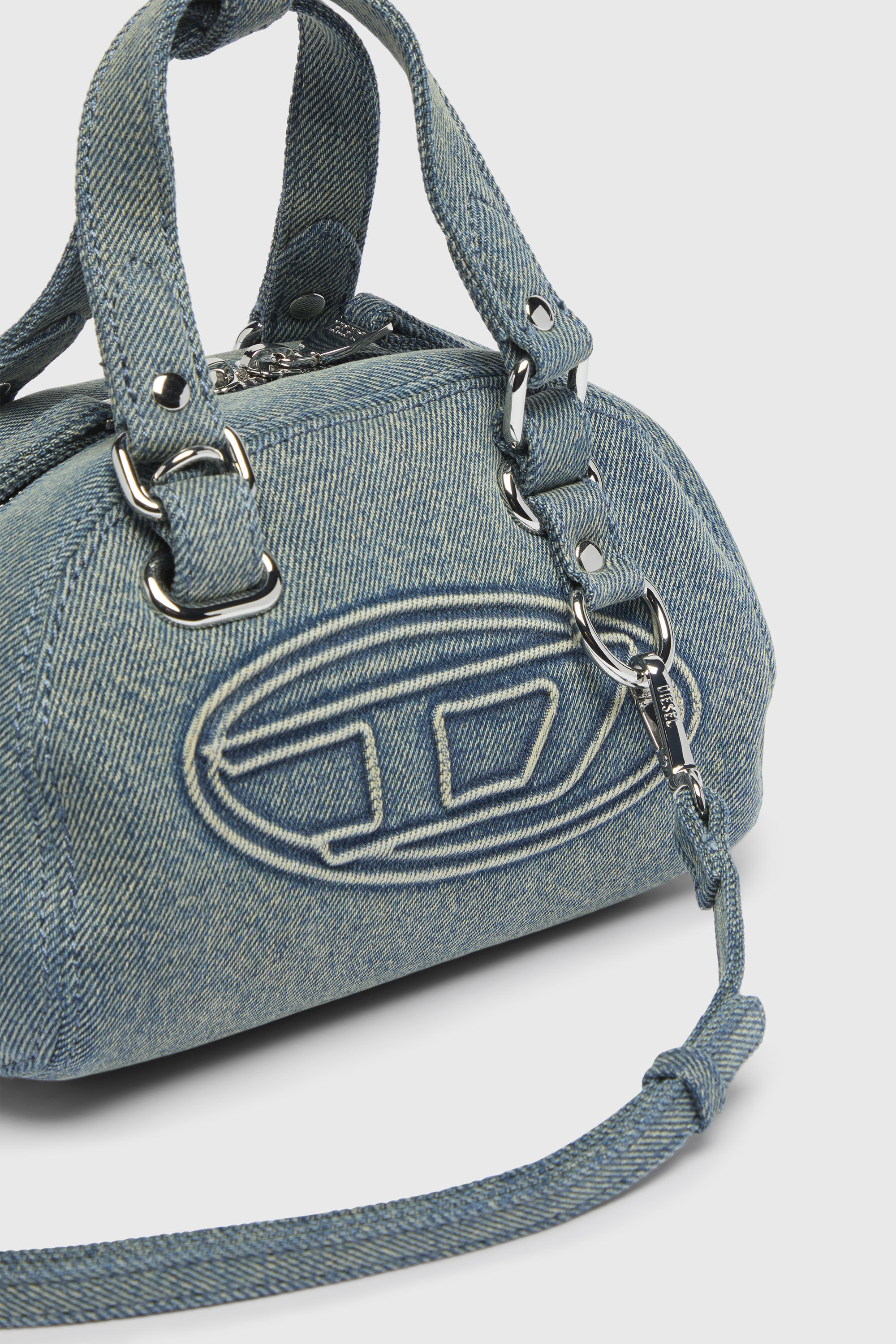 Diesel - 1DR DOME SOFT CROSSBODY, 1DR Dome-Peque&ntilde;o bolso bowling de denim con logo Oval D Unisex in Azul marino - 5