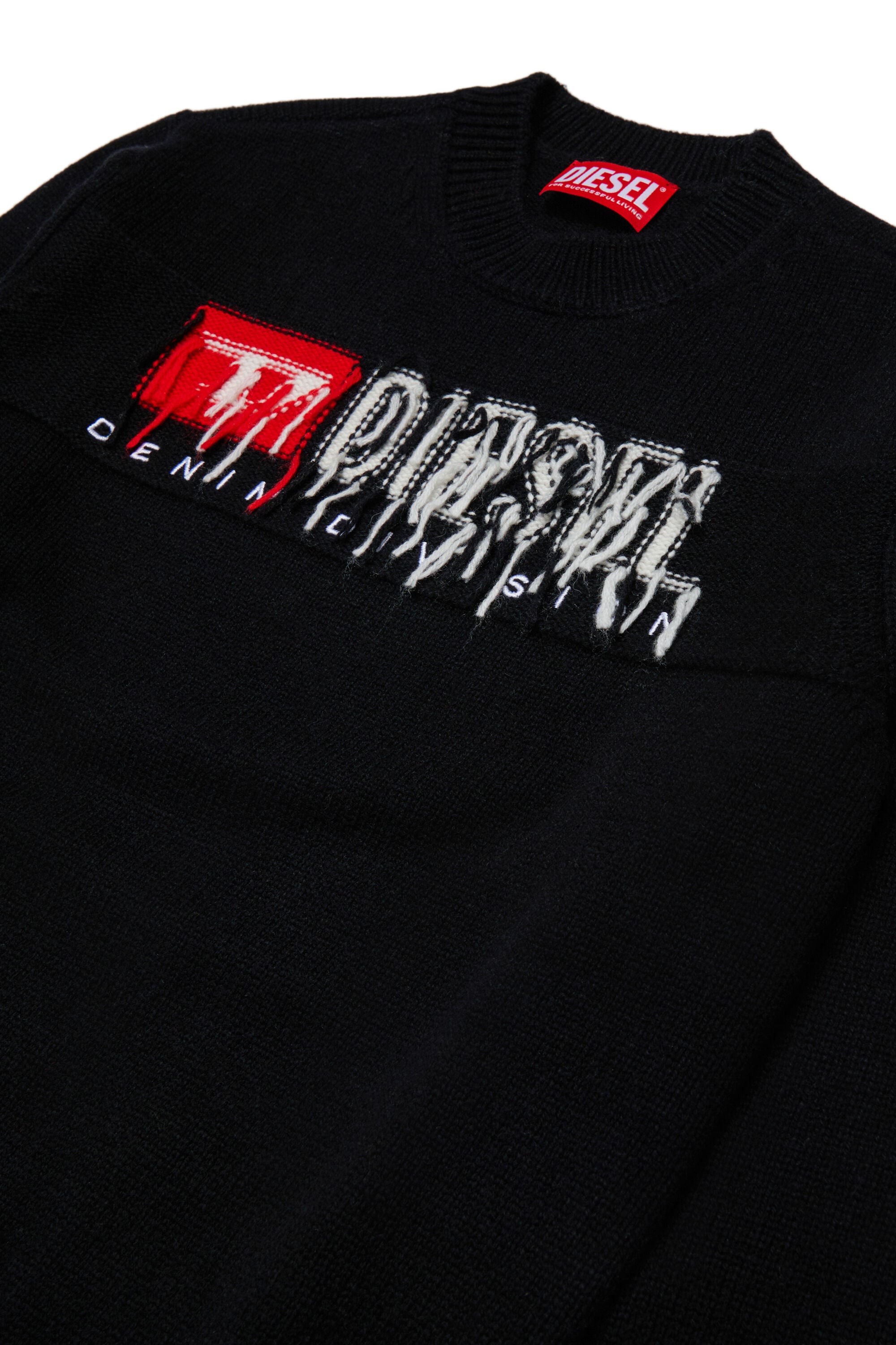 Diesel - KONZI OVER, Jersey enriquecido con cachemir y logo desgastado Hombre in Negro - 3