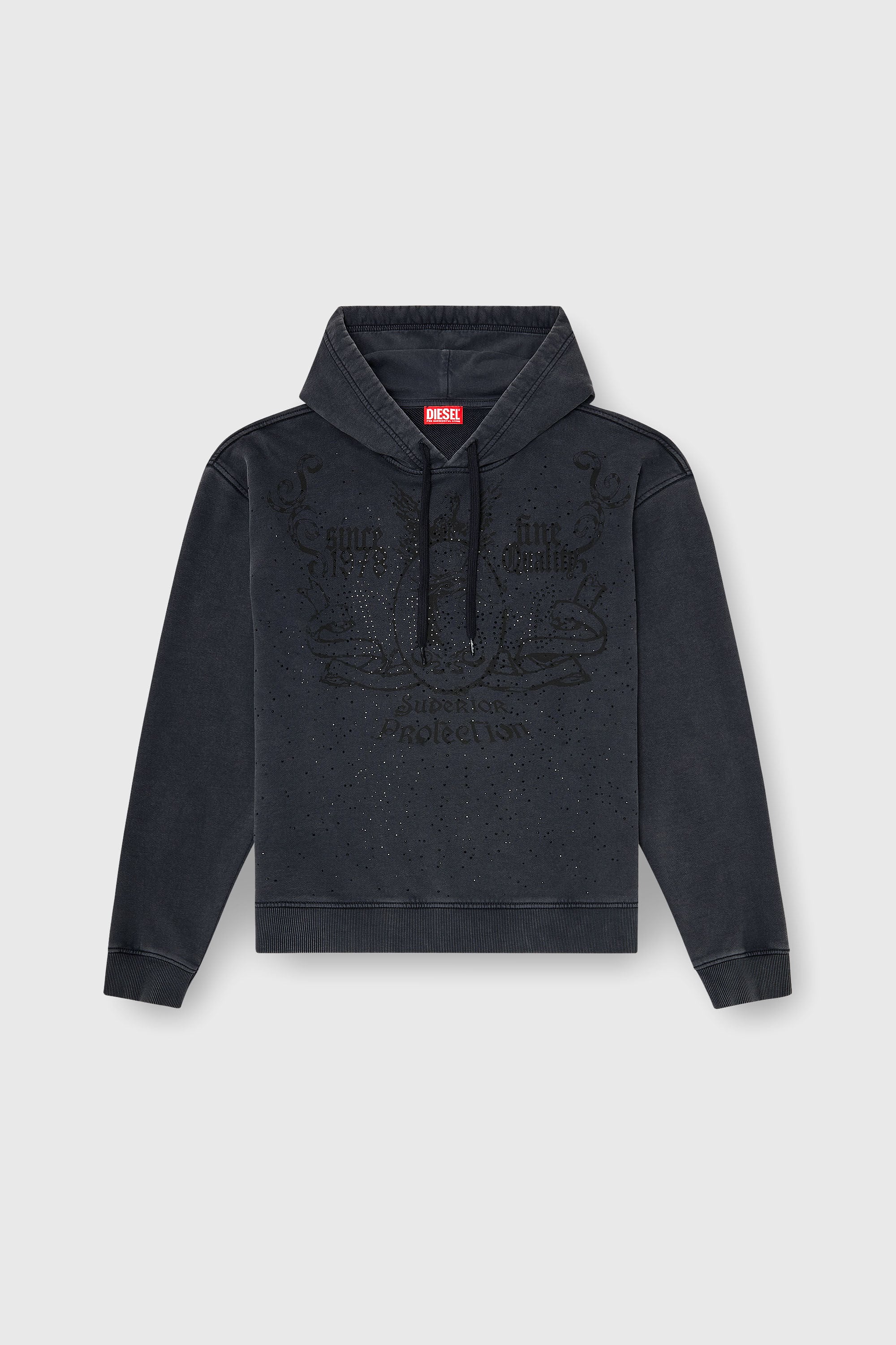 Diesel - S-NORM-HOOD-AA3, Sudadera con capucha estampada y apliques de strass Hombre in Gris - 2