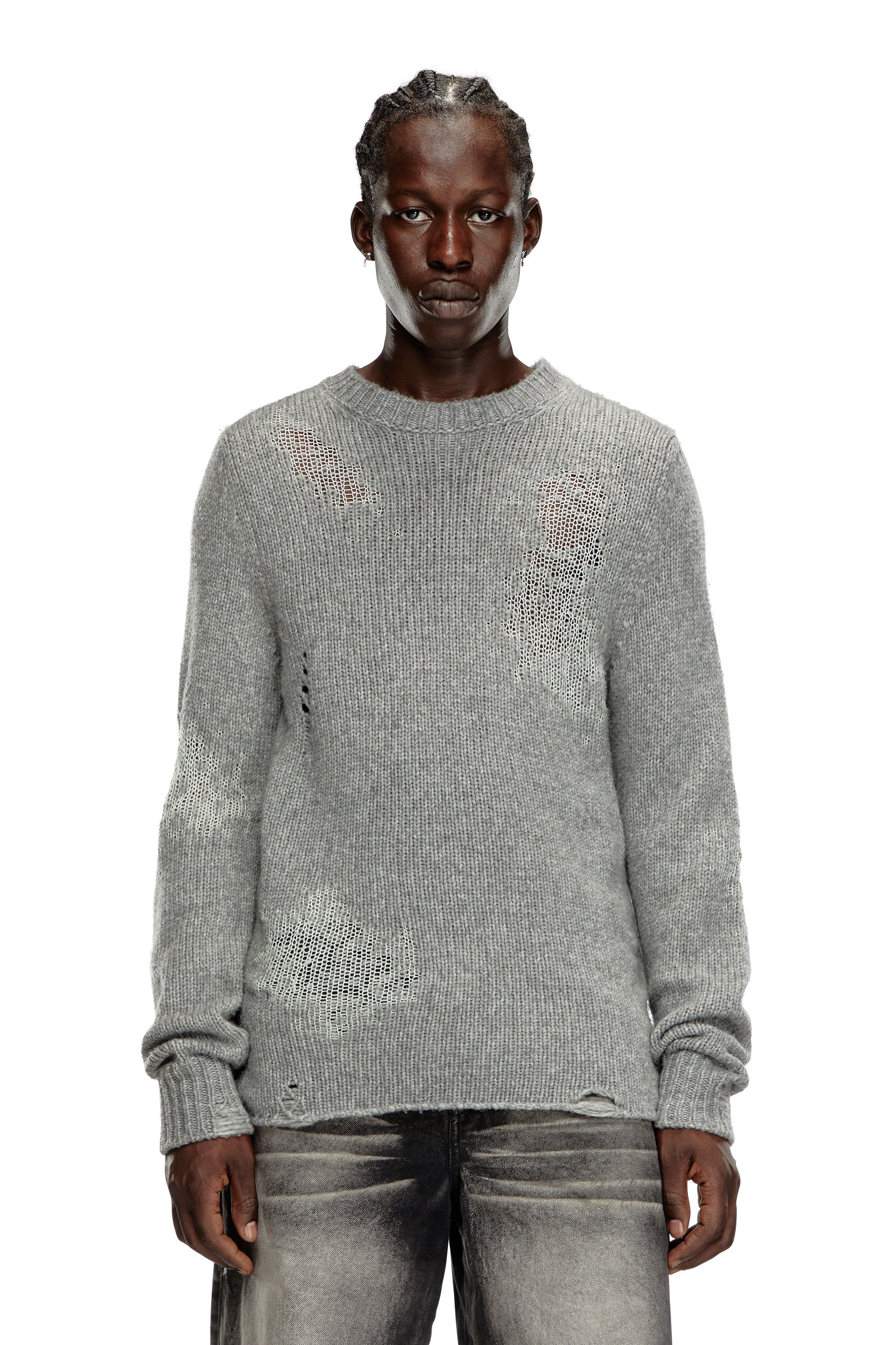 Diesel - K-NORMAN, Jersey desgastado en mezcla de lana Hombre in Gris - 3