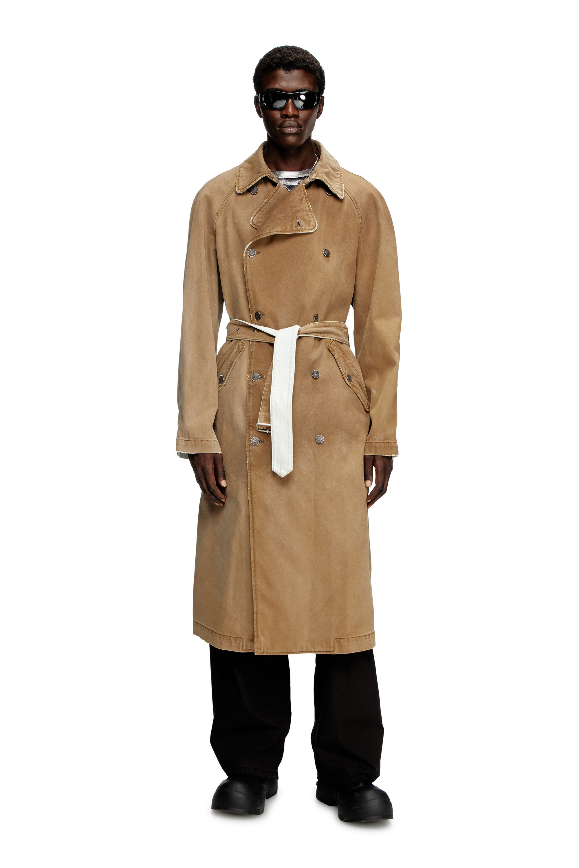 Diesel - D-DELIRIOUS-D, Gabardina en denim con efecto de suciedad Unisex in Marrón - 1