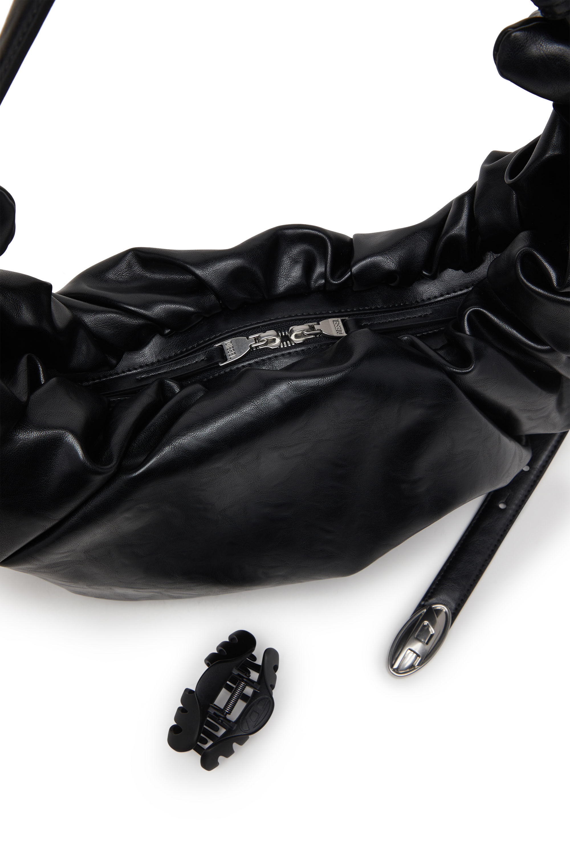Diesel - GRAB-D HOBO L, Bolso hobo grande fruncido en PU brillante Mujer in Negro - 2