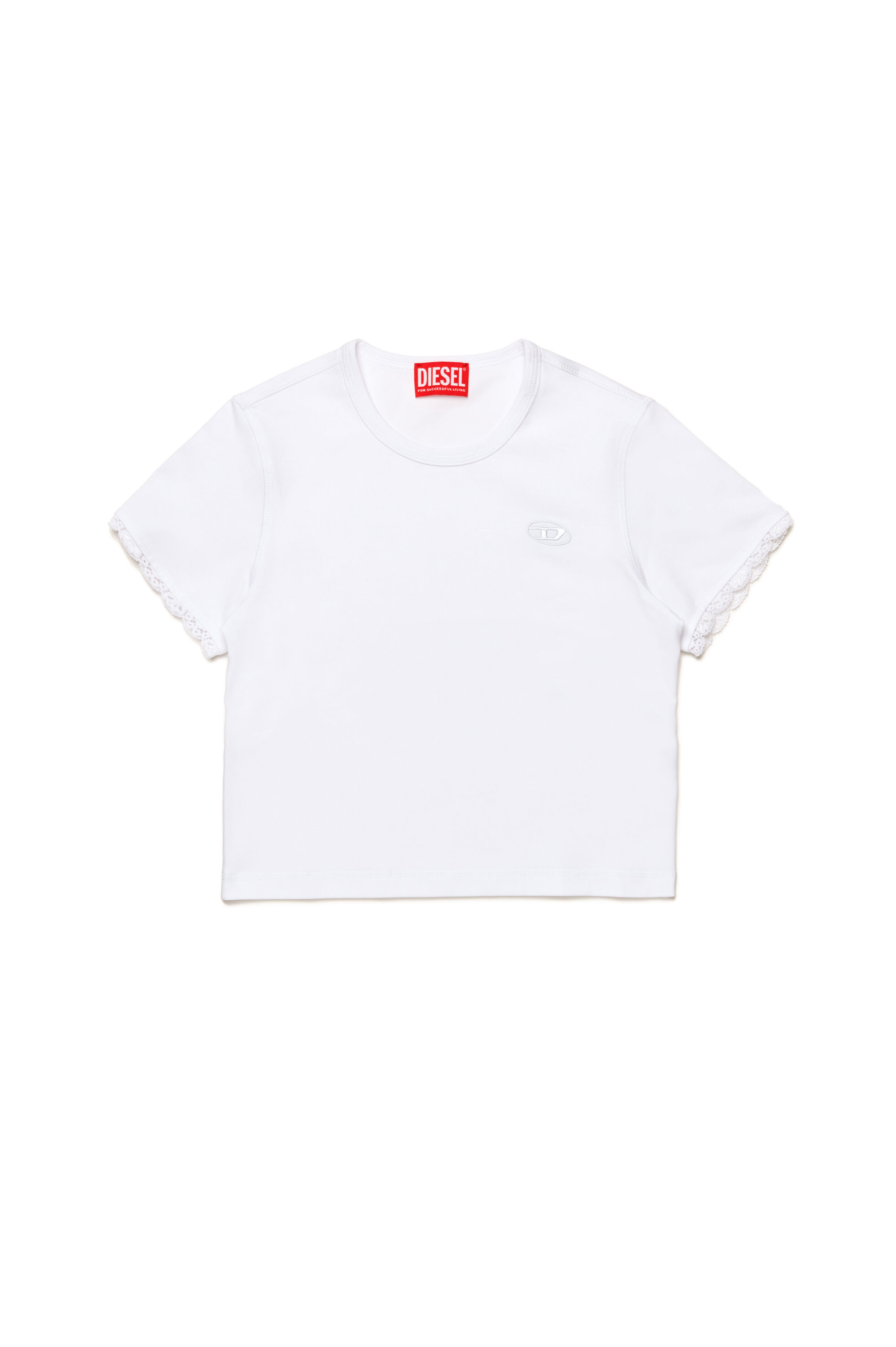 Diesel - TUNCUTIELACE, Camiseta con ribetes de encaje en las mangas Mujer in Blanco - 1