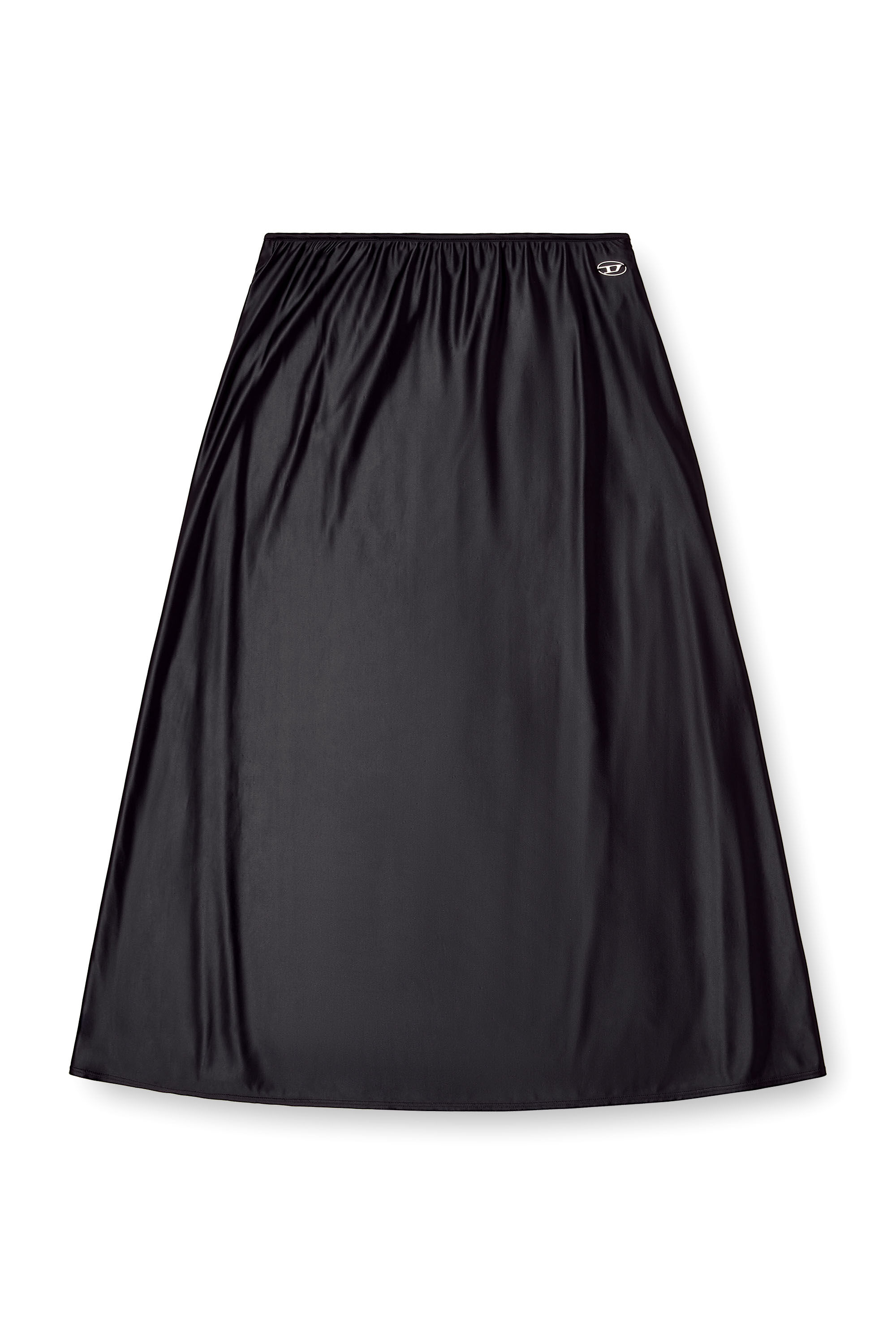 Diesel - O-MORI, Falda midi de nylon con corte evasé Mujer in Negro - 2