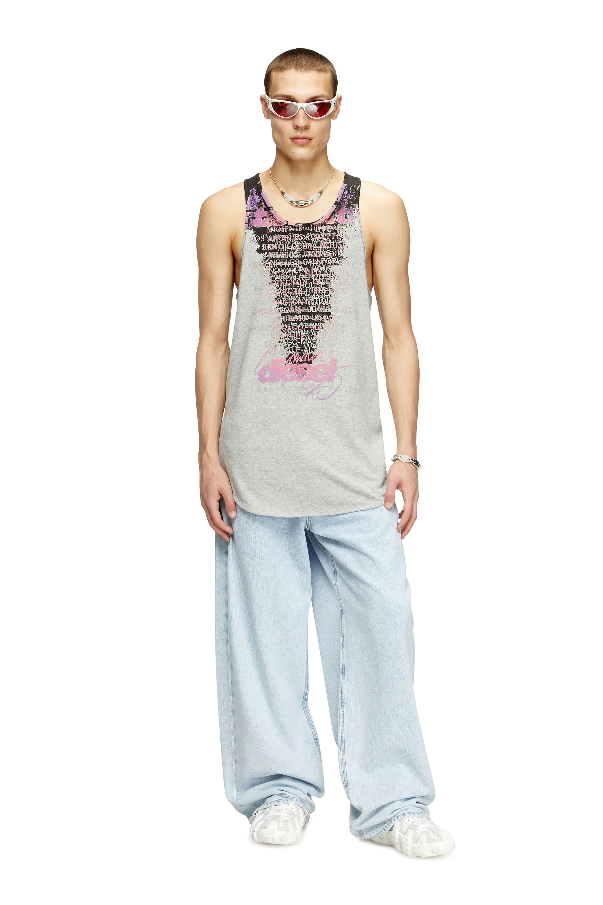 Diesel - T-SHAN, Camiseta de tirantes con estampado de letras de canciones Unisex in Gris - 1