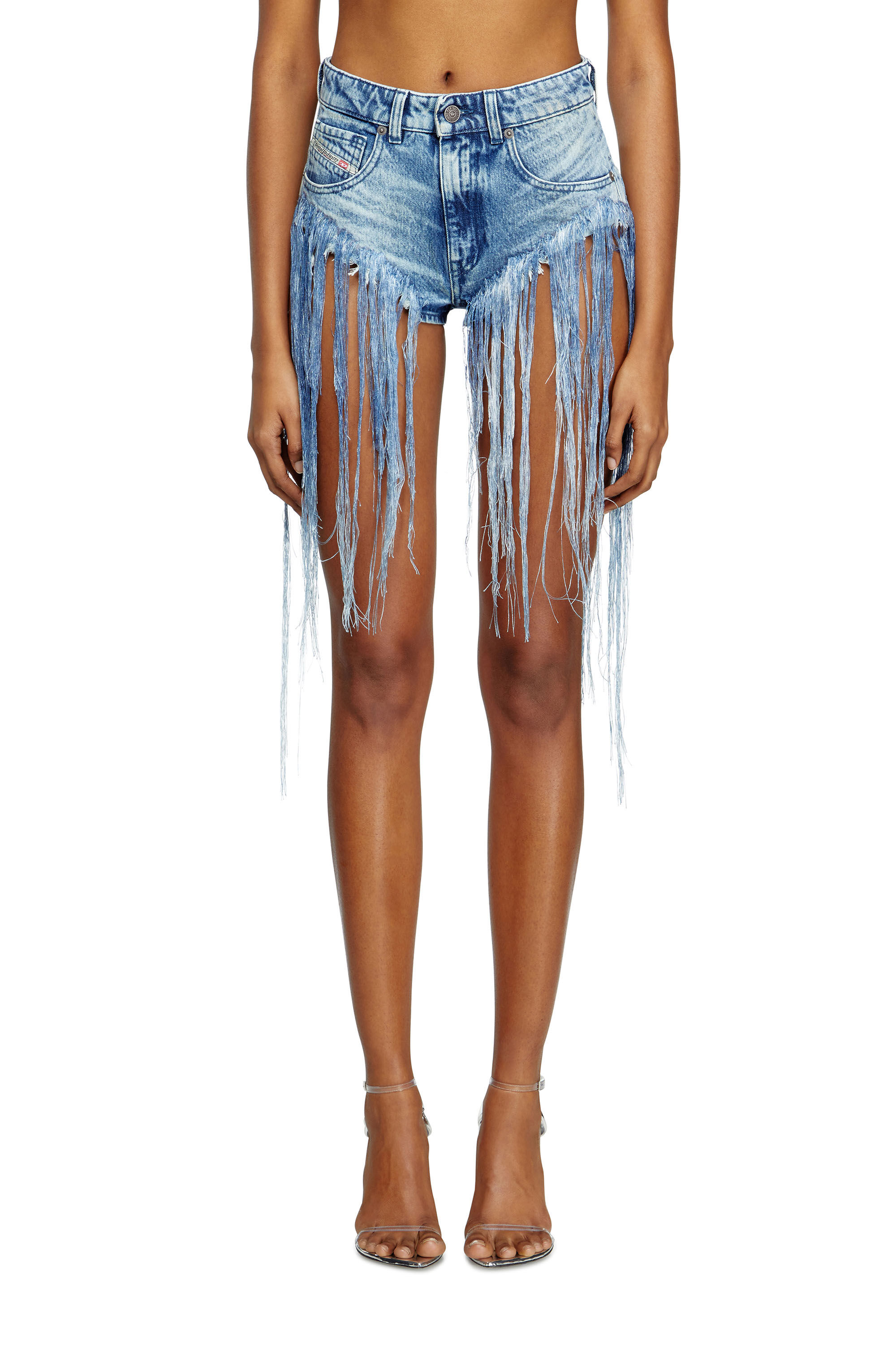 【DIESEL】De-Jizz-Fsg デニムショートパンツ ブルー Women's Shorts in distressed fringed denim | Blue | Diesel