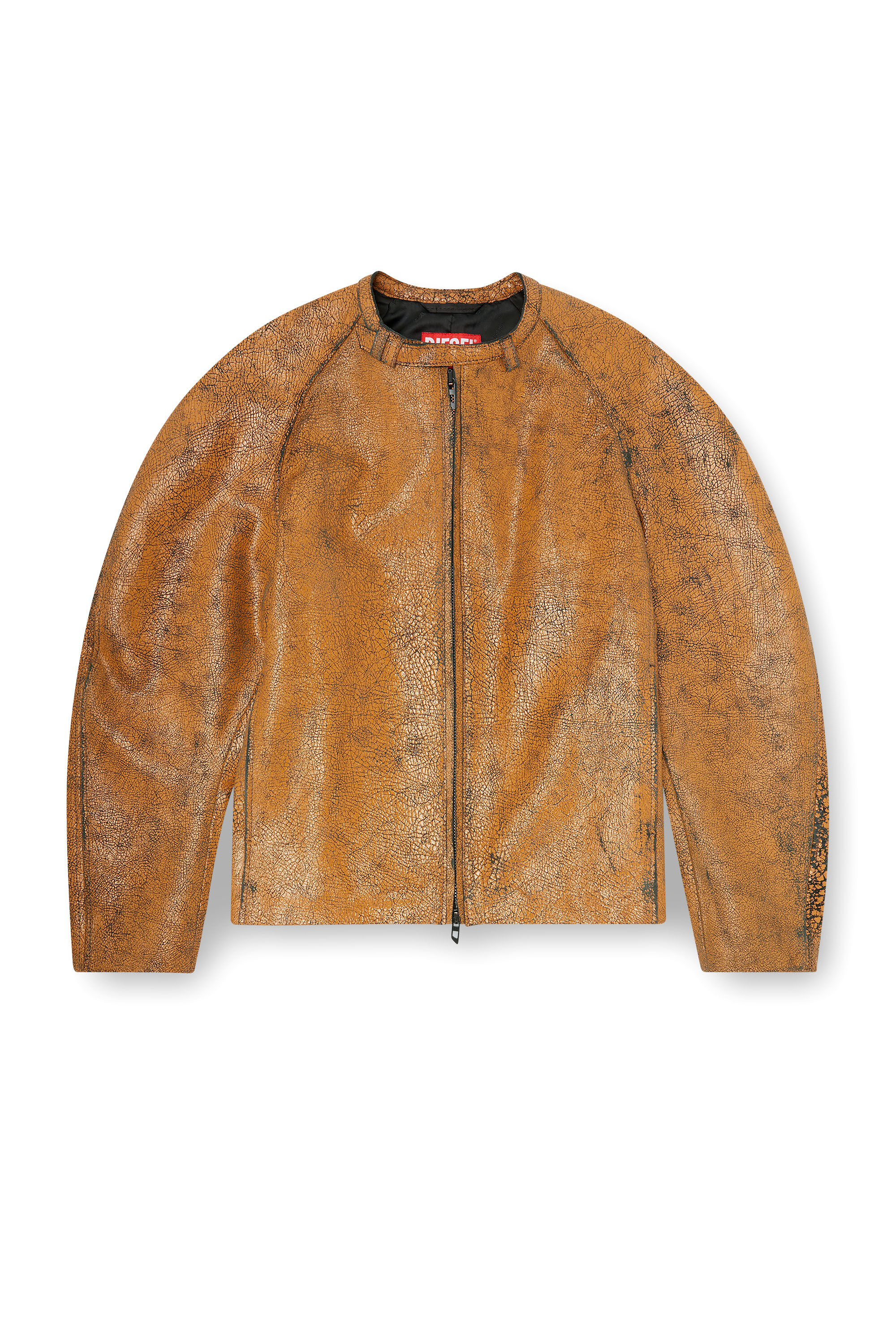 Diesel - L-NURI, Cazadora biker de cuero agrietado con mangas tipo capullo Hombre in Marr&oacute;n - 2