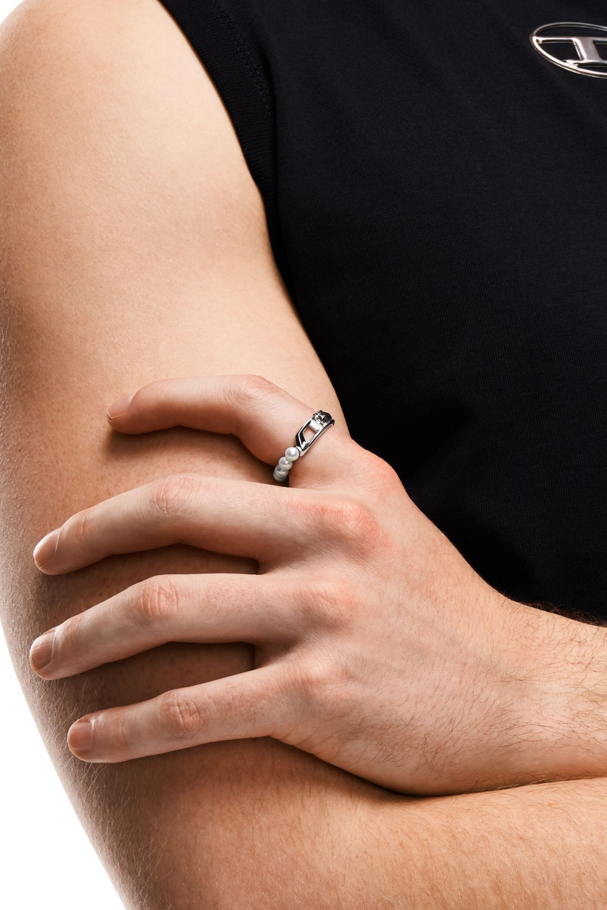 Diesel - DL1370040 STERLING SILVER JEWEL, Anillo de banda en plata de ley y perlas Unisex in Plateado - 5