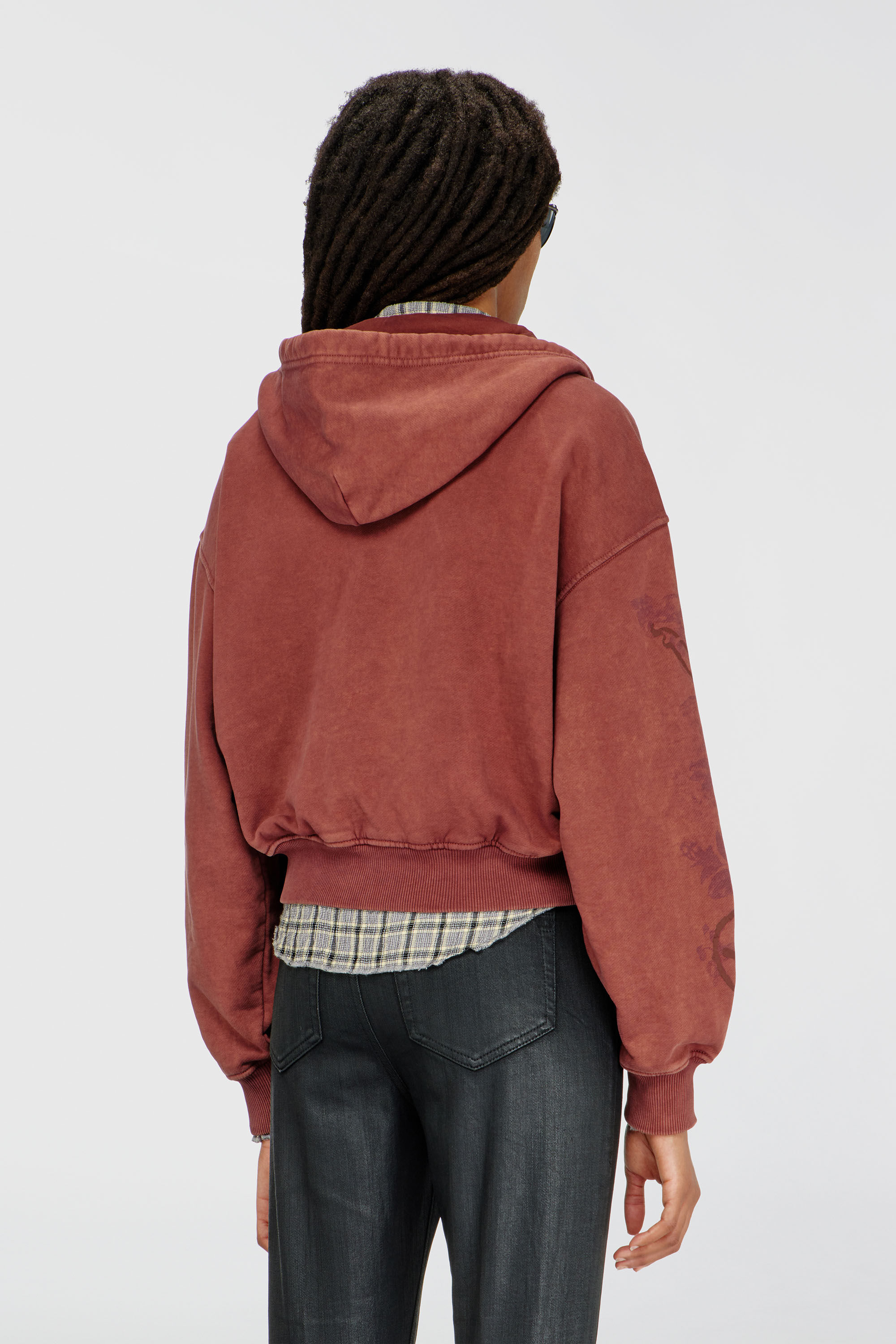 Diesel - F-ELYCY, Sudadera con cremallera y logo floral en relieve Mujer in Rojo - 4