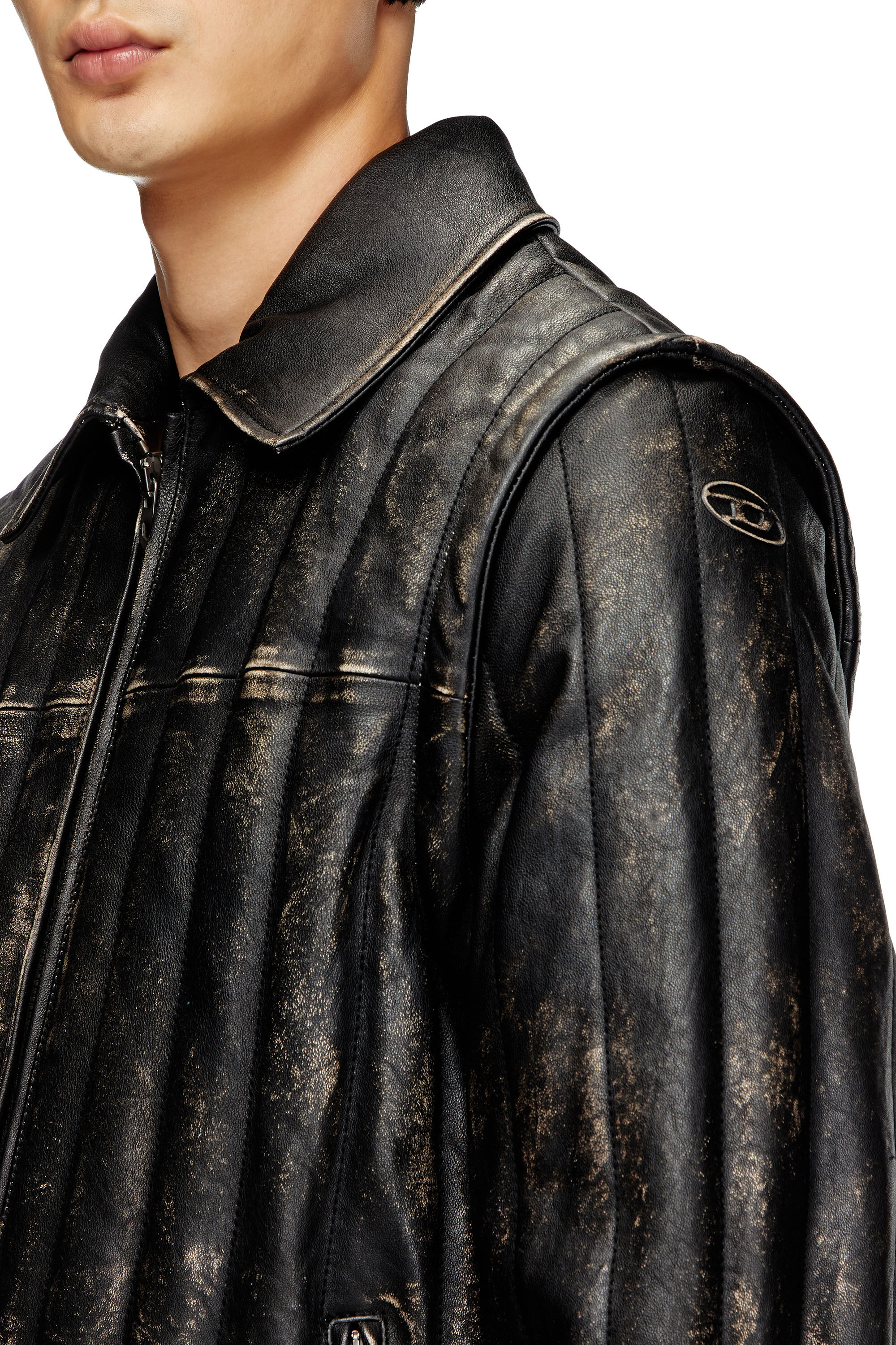 Diesel - L-ALBERT, Chaqueta/chaleco de cuero acolchado y desgastado Hombre in Negro - 5