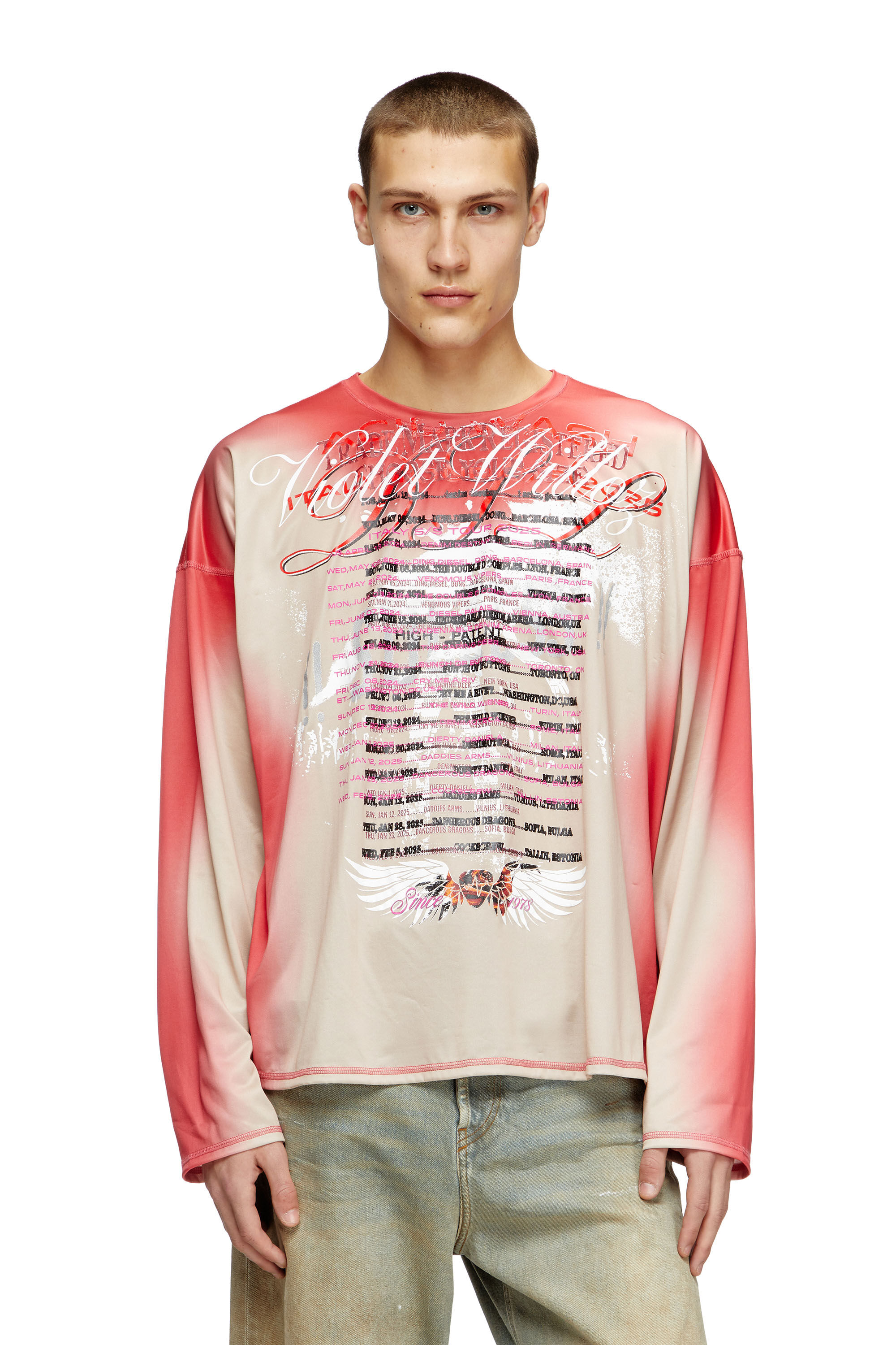 Diesel - T-OLAVI-BB, Camiseta de manga larga de tejido técnico con estampado de letras de canciones Unisex in Rosa - 3