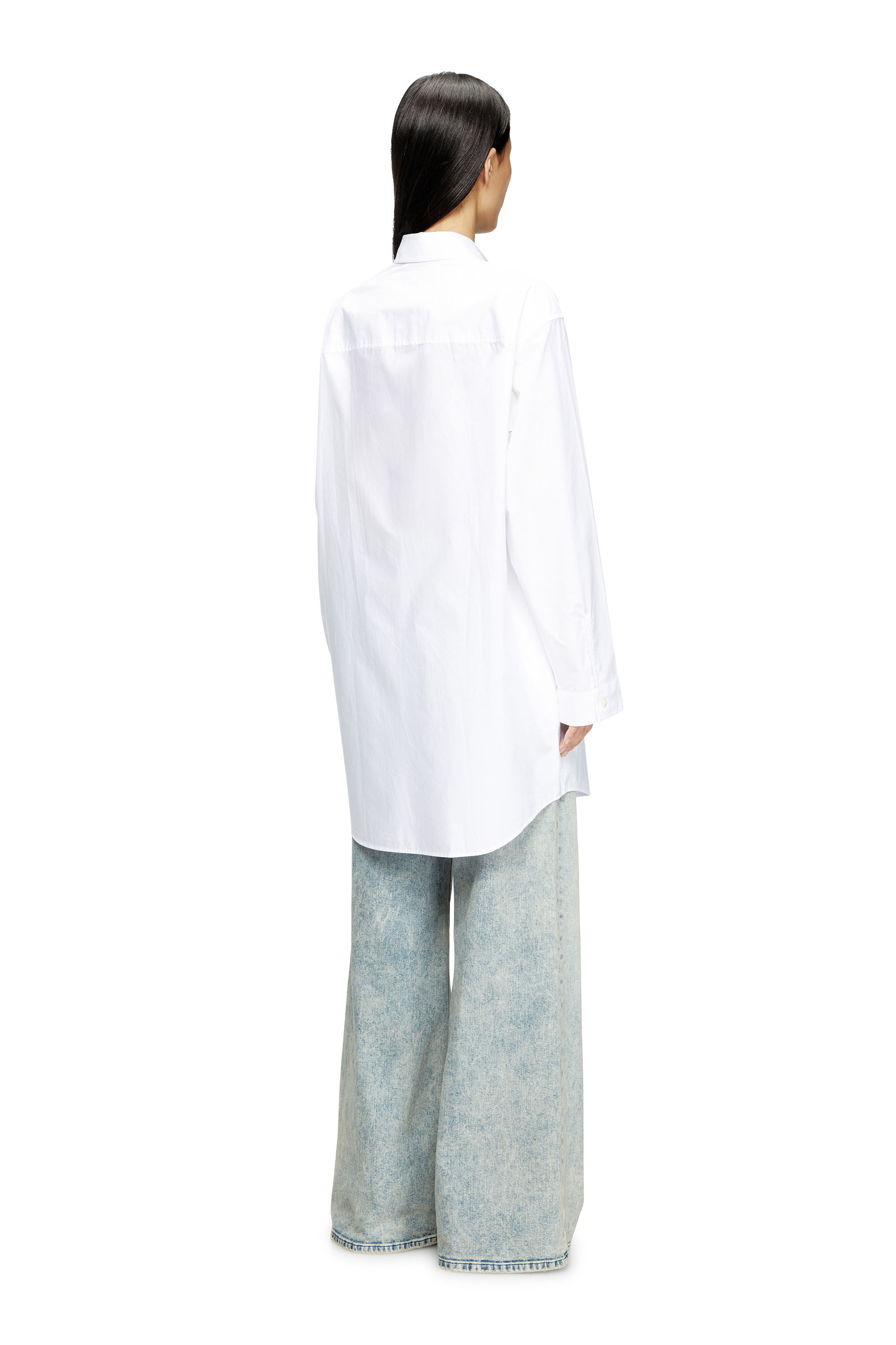 Diesel - D-DALIS, Vestido camisero corto con logotipo bordado Mujer in Blanco - 4