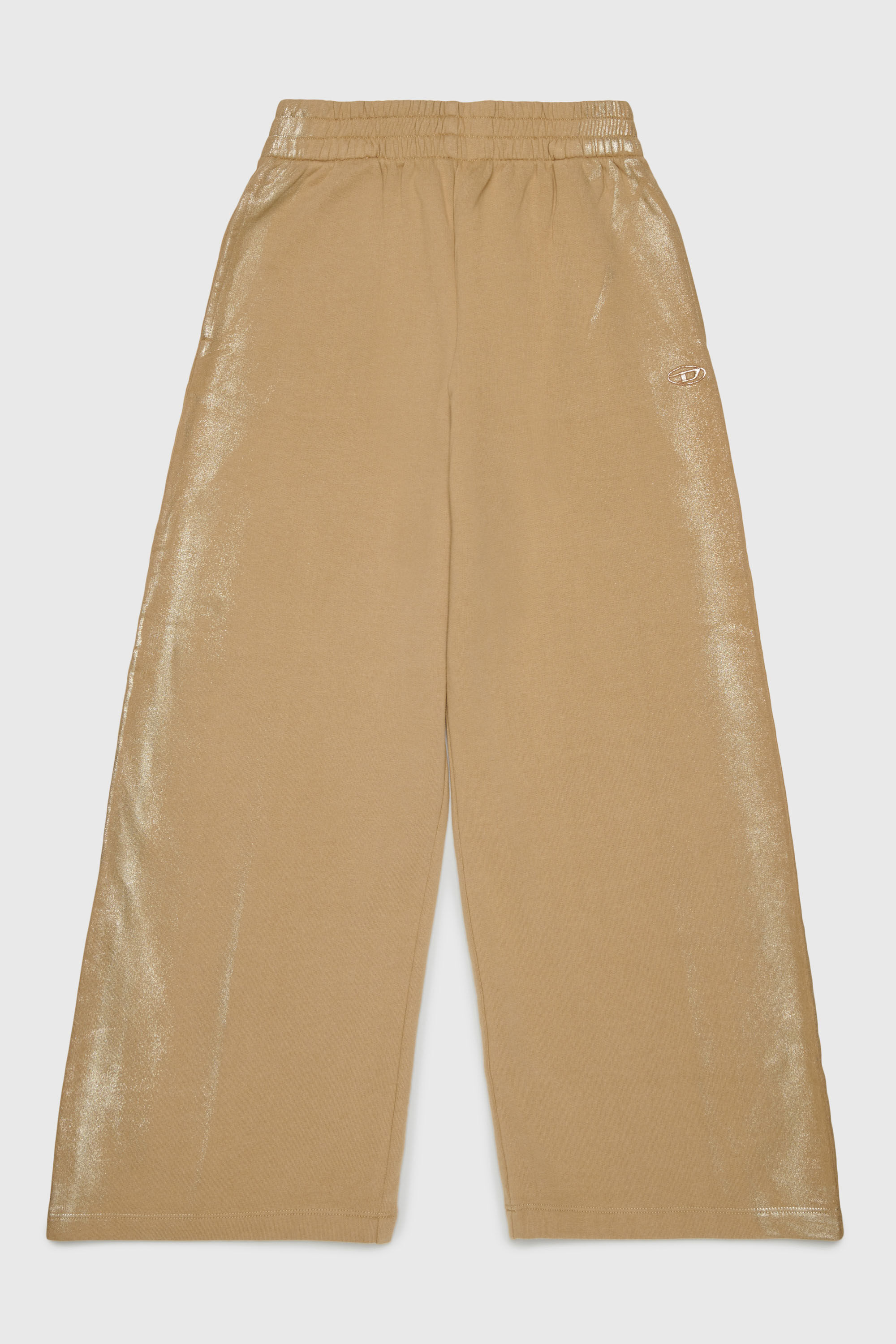 Diesel - PAELIC, Pantal&oacute;n sweatpants wide-leg con efecto met&aacute;lico Mujer in Marr&oacute;n - 1