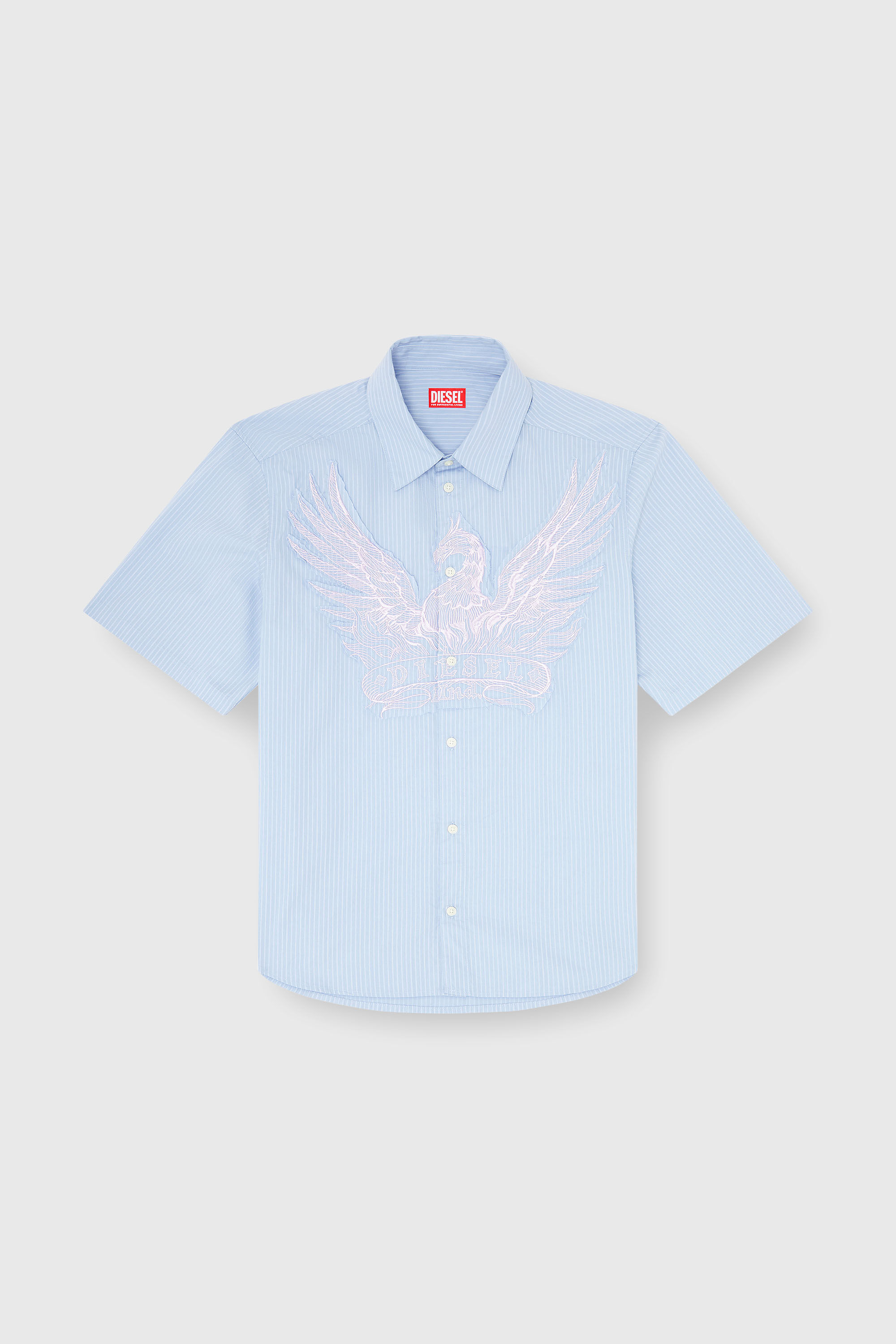Diesel - S-SIMPLY-SS-AGCZ, Camisa de popelina a rayas con patch bordado Hombre in Azul marino - 2