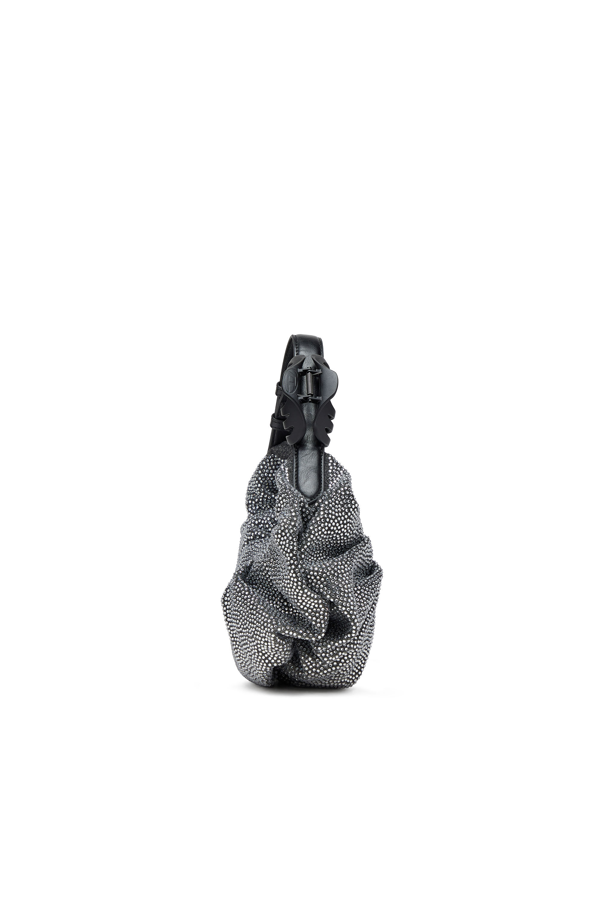 Diesel - GRAB-D HOBO S, Pequeño bolso hobo fruncido en denim con cristales Mujer in Negro - 4