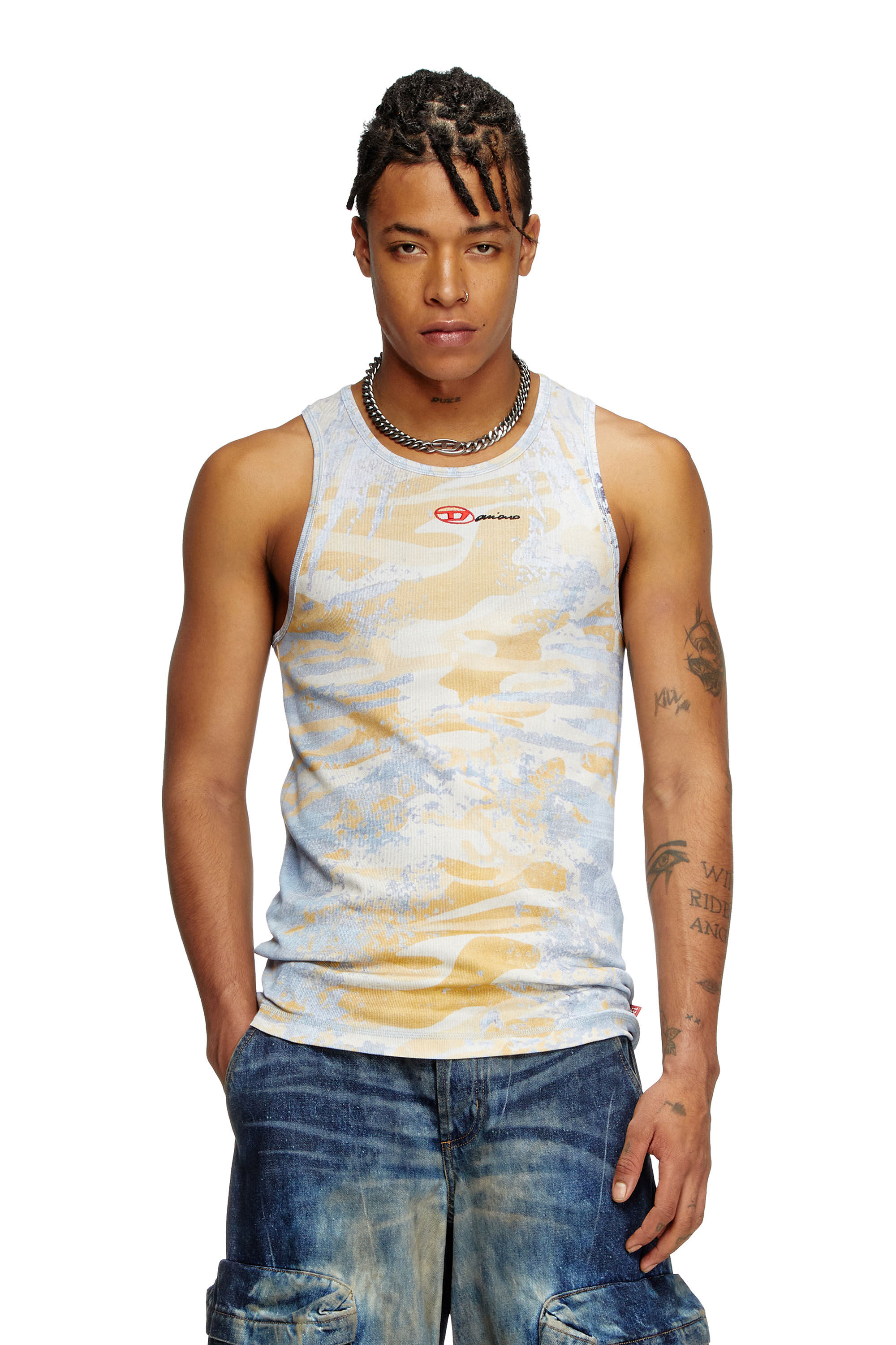 Diesel - T-LIFTY-DD, Camiseta con tirantes de camuflaje en algodón elástico Unisex in Multicolor - 3