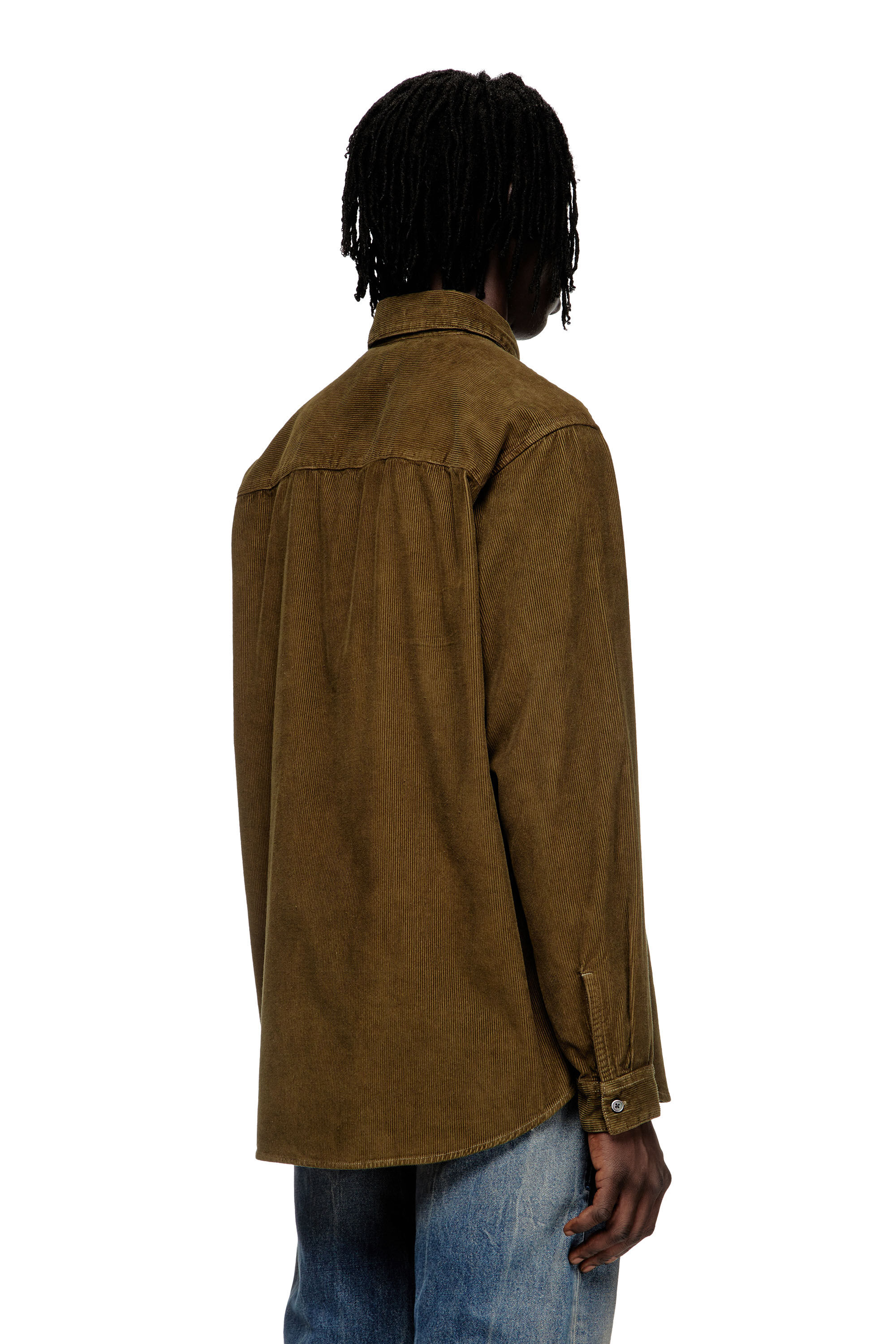 Diesel - S-SIMPLY-AJFQ, Camisa de algodón con bordado en el cuello Hombre in Verde - 4
