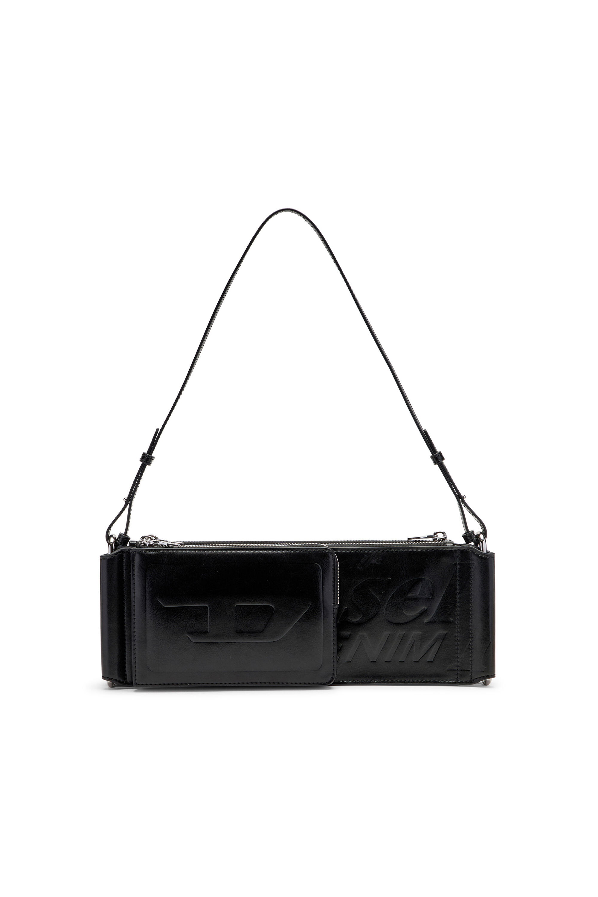 Diesel - FLAG-D SHOULDER BAG X, Flag-D-Bandolera modular con logo en relieve y lavado oscuro Unisex in Negro - 1