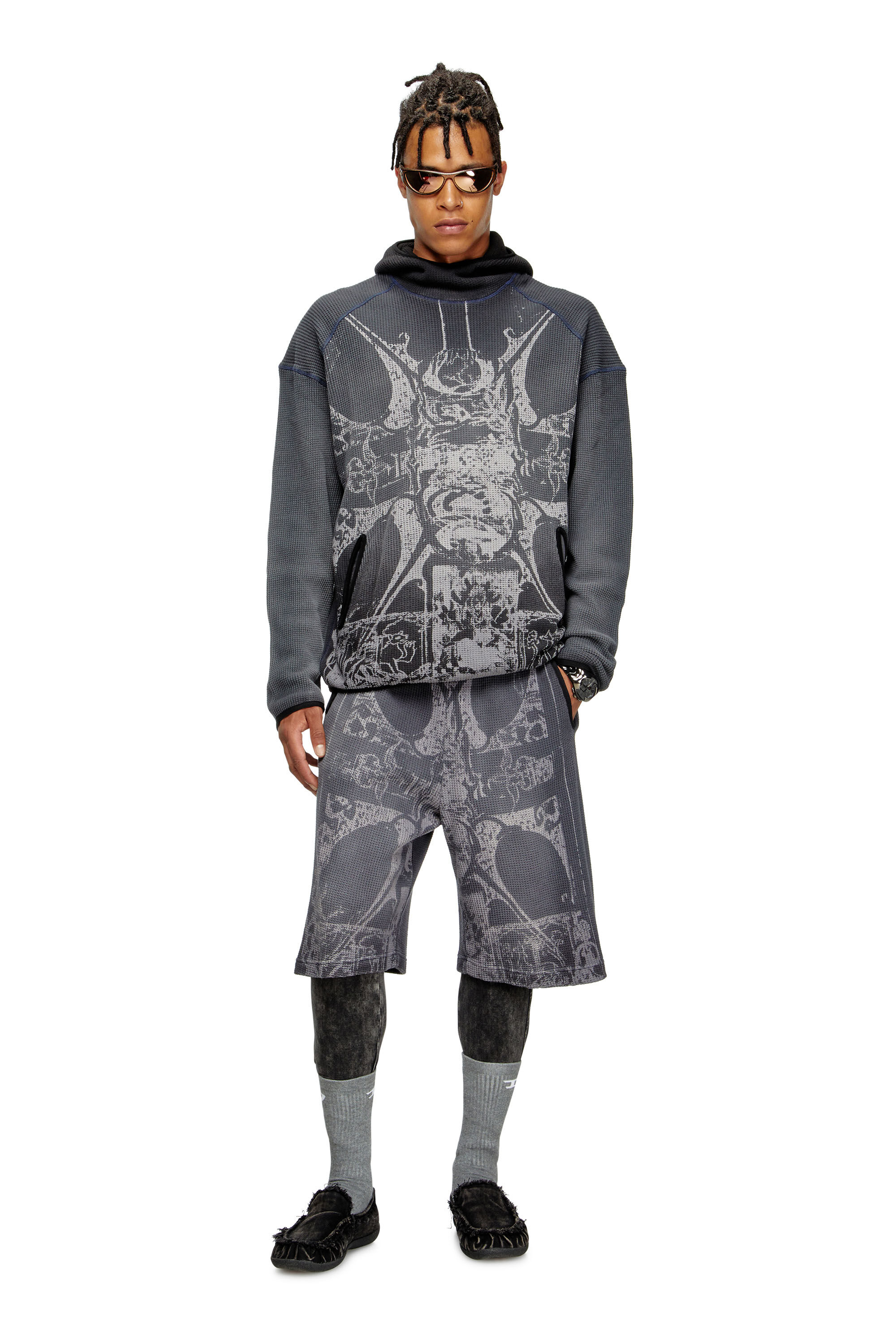Diesel - S-WAF-HOOD-NEW, Sudadera con capucha desteñida y estampado gráfico Hombre in Negro - 4