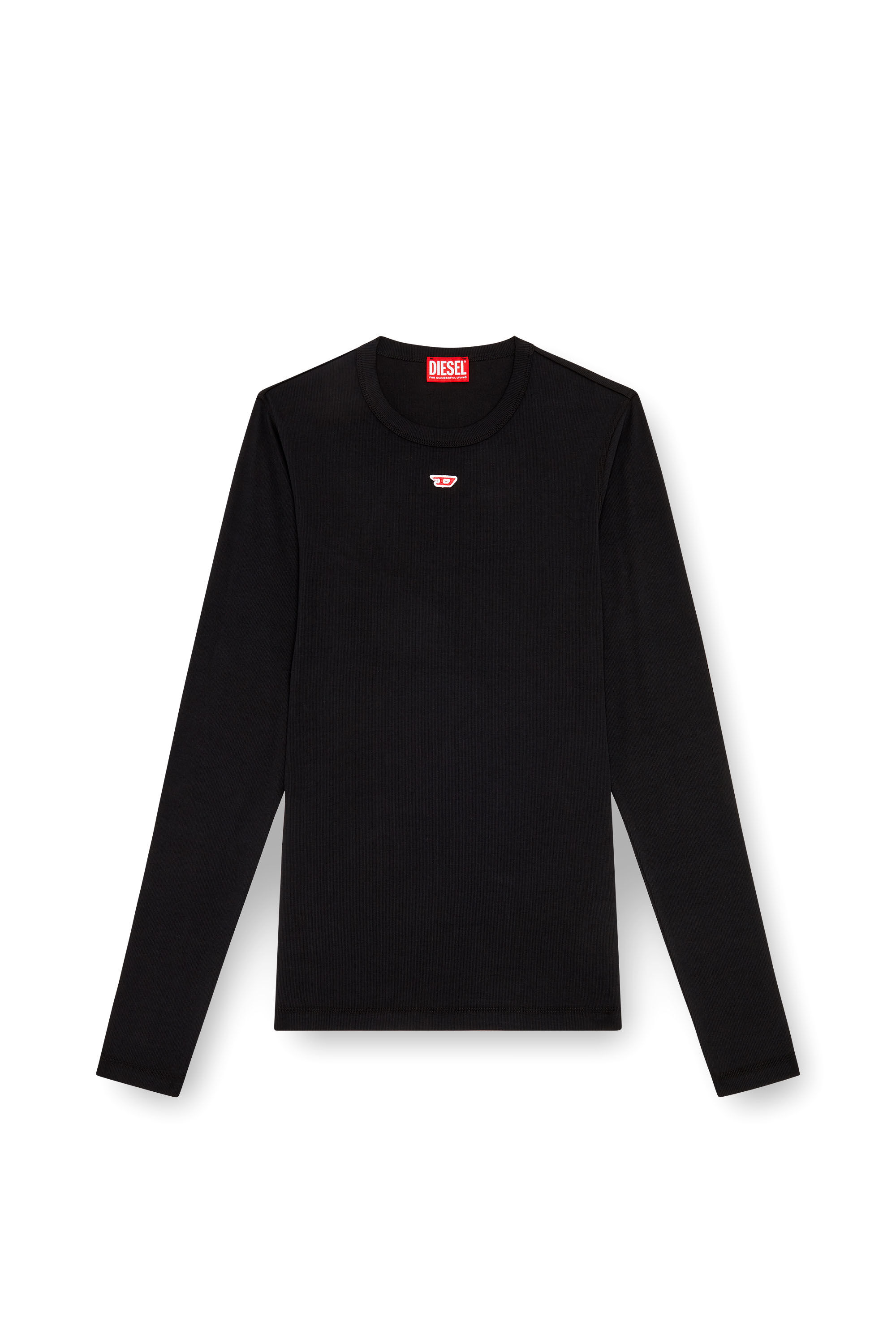Diesel - D-RIBBER-LS-N, Man's Long-sleeve T-shirt with D patch in Black - 2