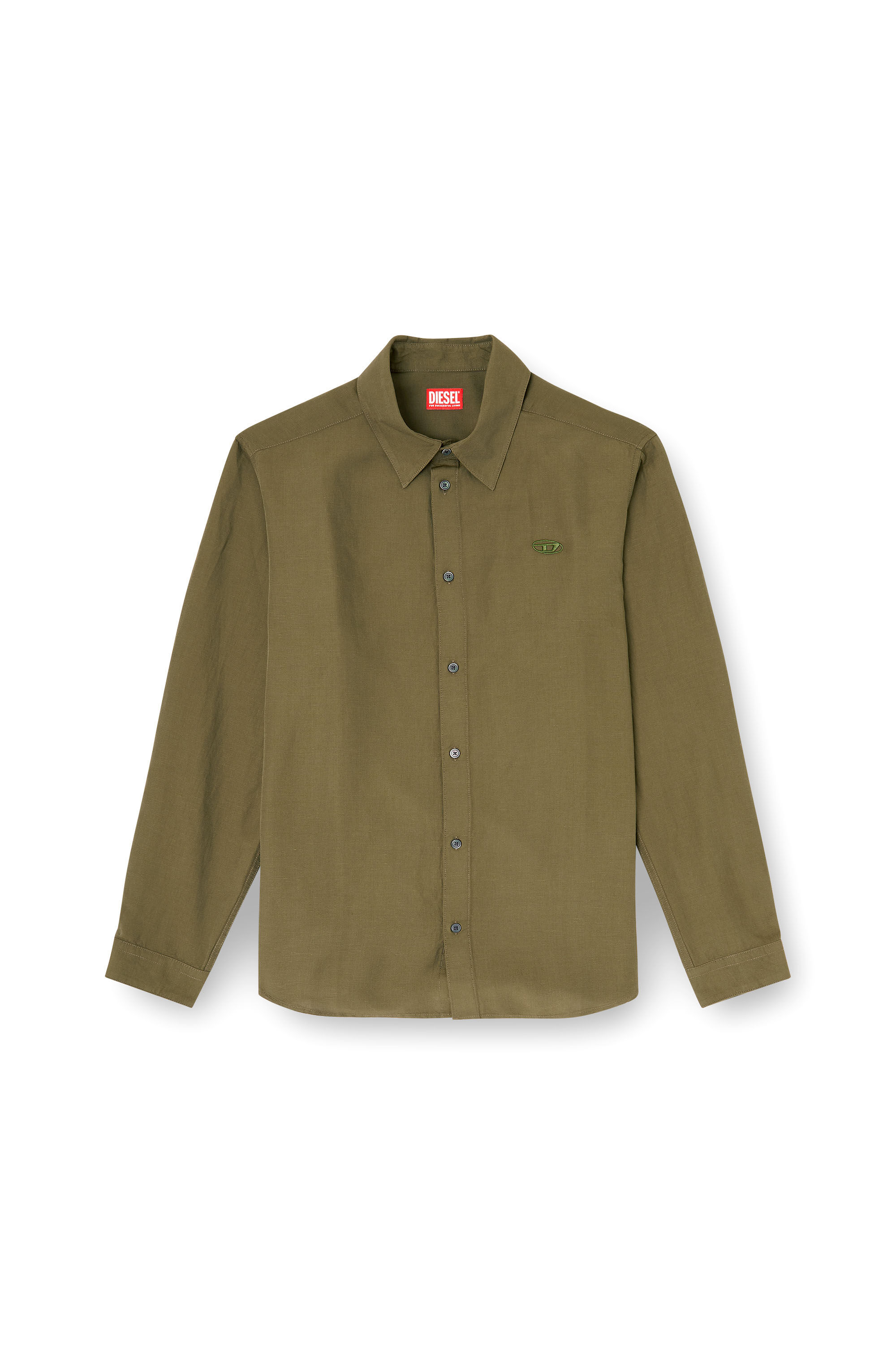 Diesel - S-SIMPLY-PGBS, Man's Linen-blend shirt with logo embroidery in Military Green - 2