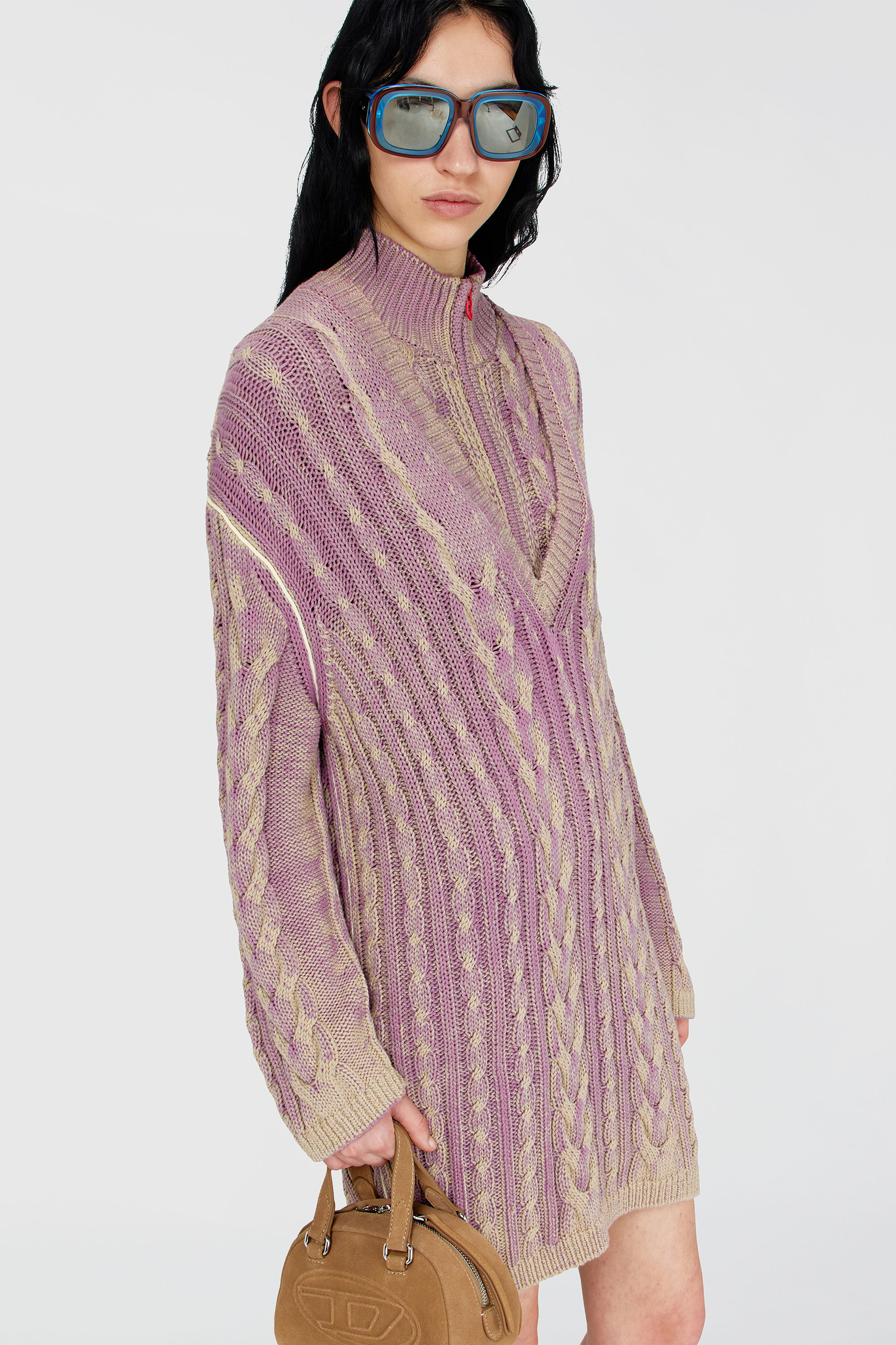 Diesel - M-ELGA, Vestido corto de punto trenzado Mujer in Morado - 5