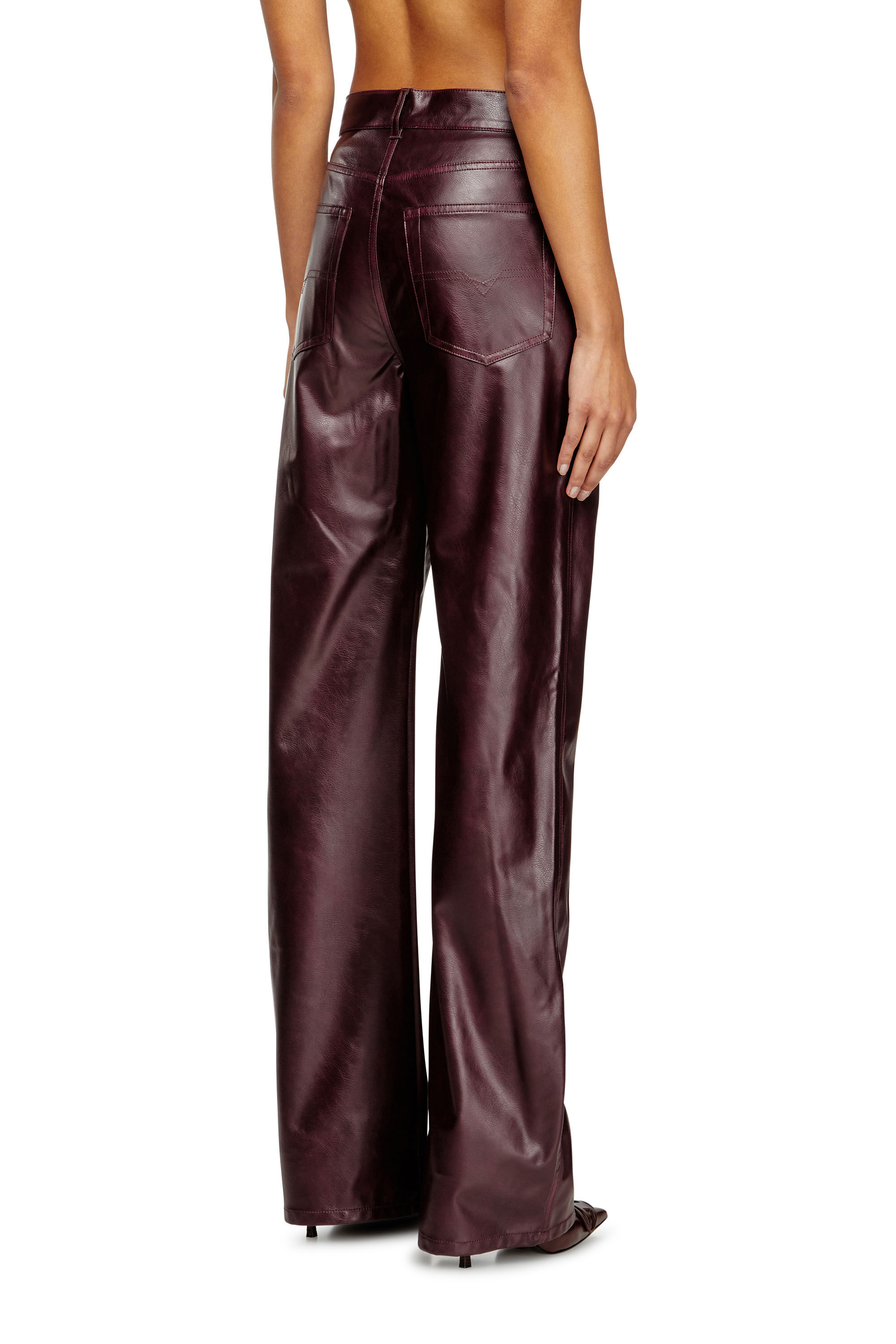 Diesel - FR-P-LAIN, Pantalones burgundy en tejido recubierto Mujer in Rojo - 4
