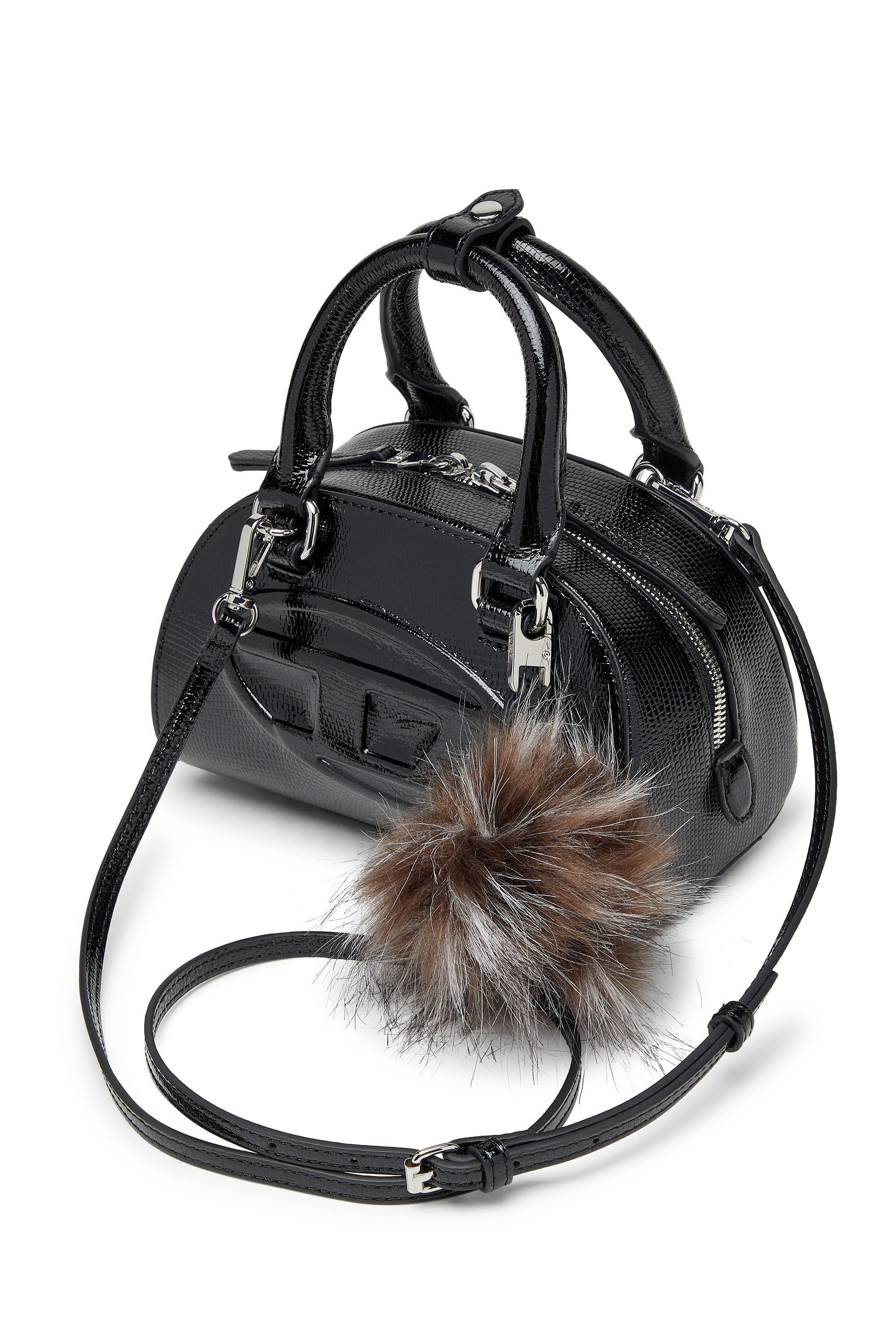Diesel - 1DR DOME CROSSBODY, Mini bolso tipo bowling en cuero grabado Mujer in Negro - 5