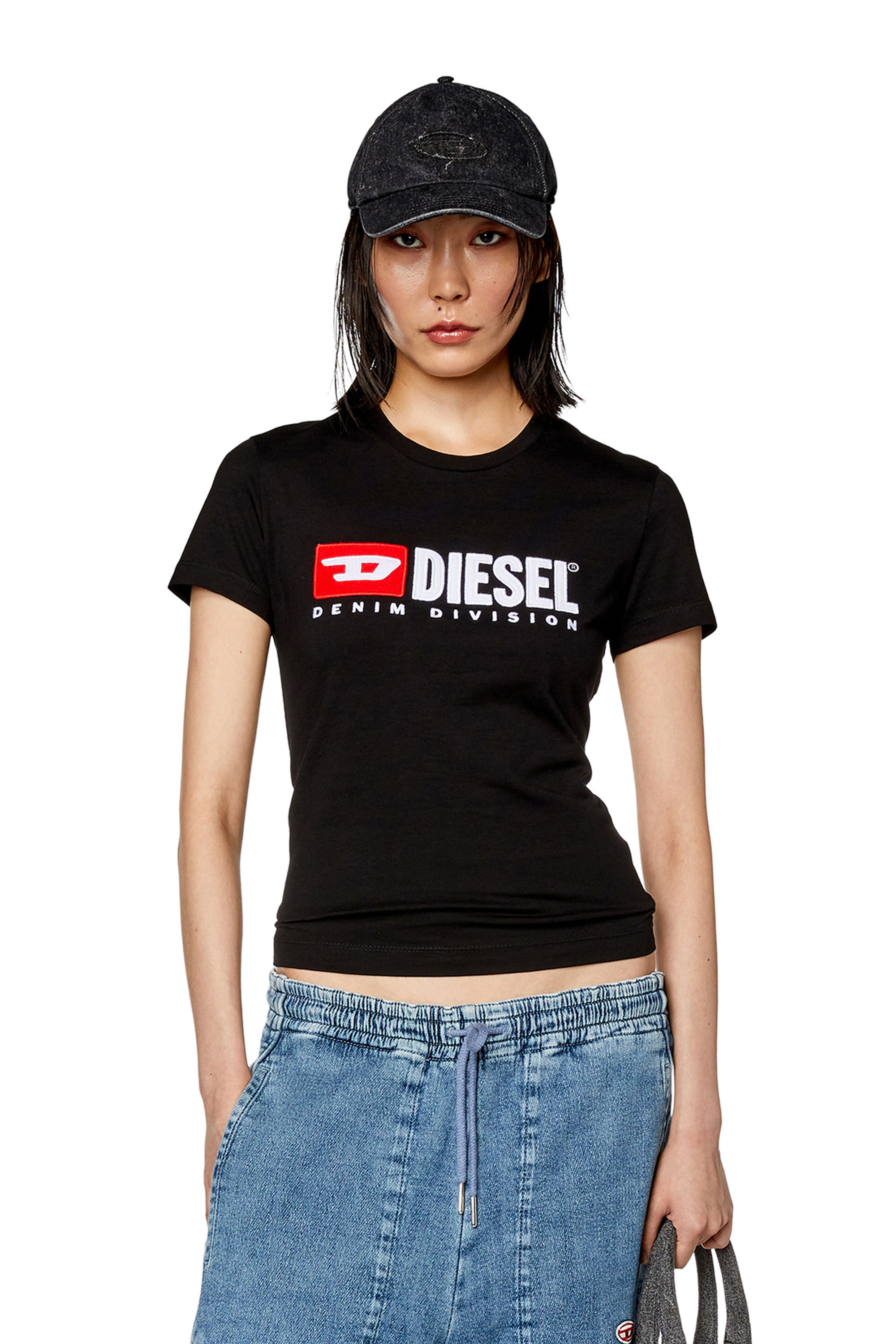 Diesel - T-SLI-DIV, Mujer Camiseta con parches Diesel in Negro - Image 3