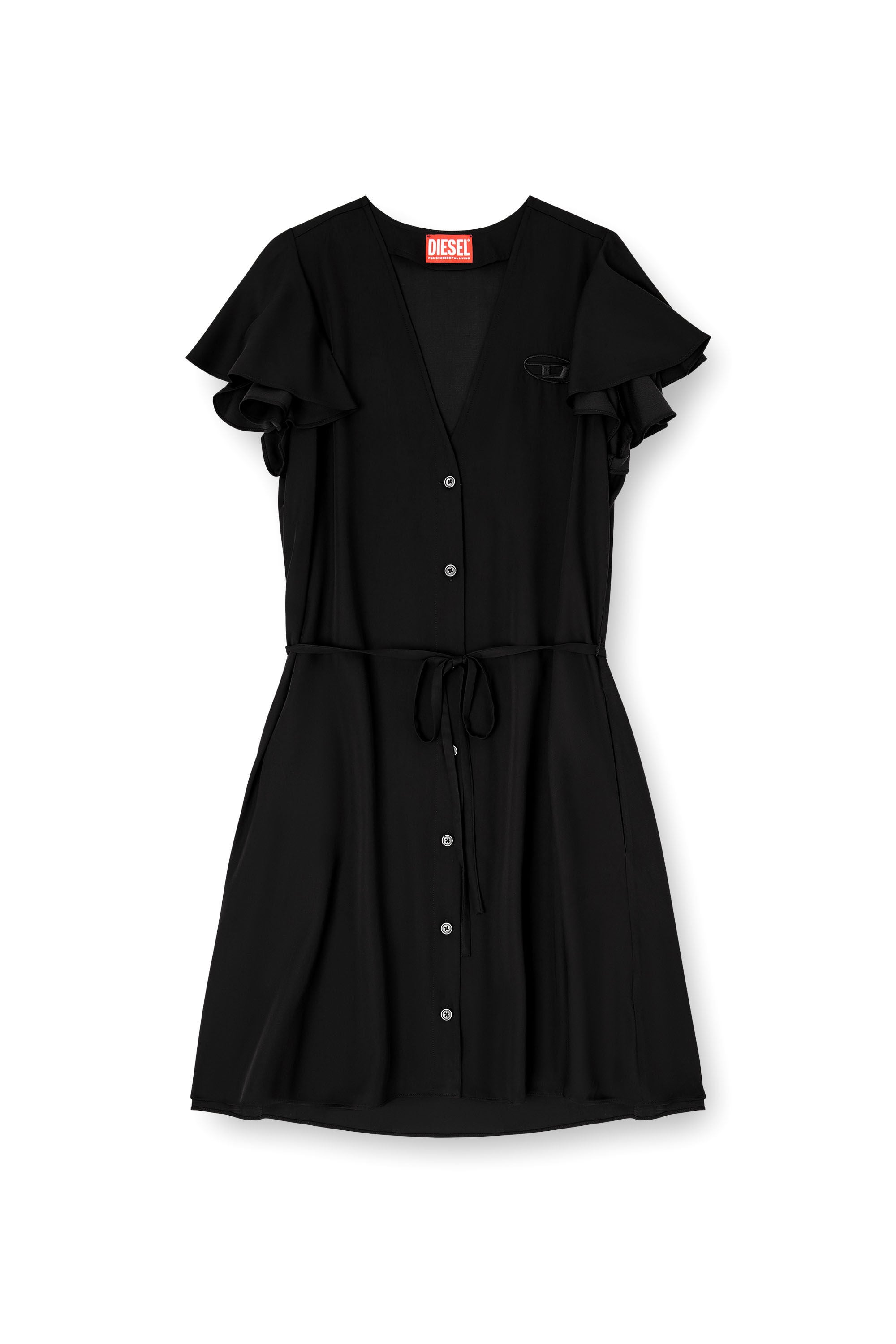 Diesel - D-AIKIRI, Vestido de cupro con escote en V y botones frontales Mujer in Negro - 2