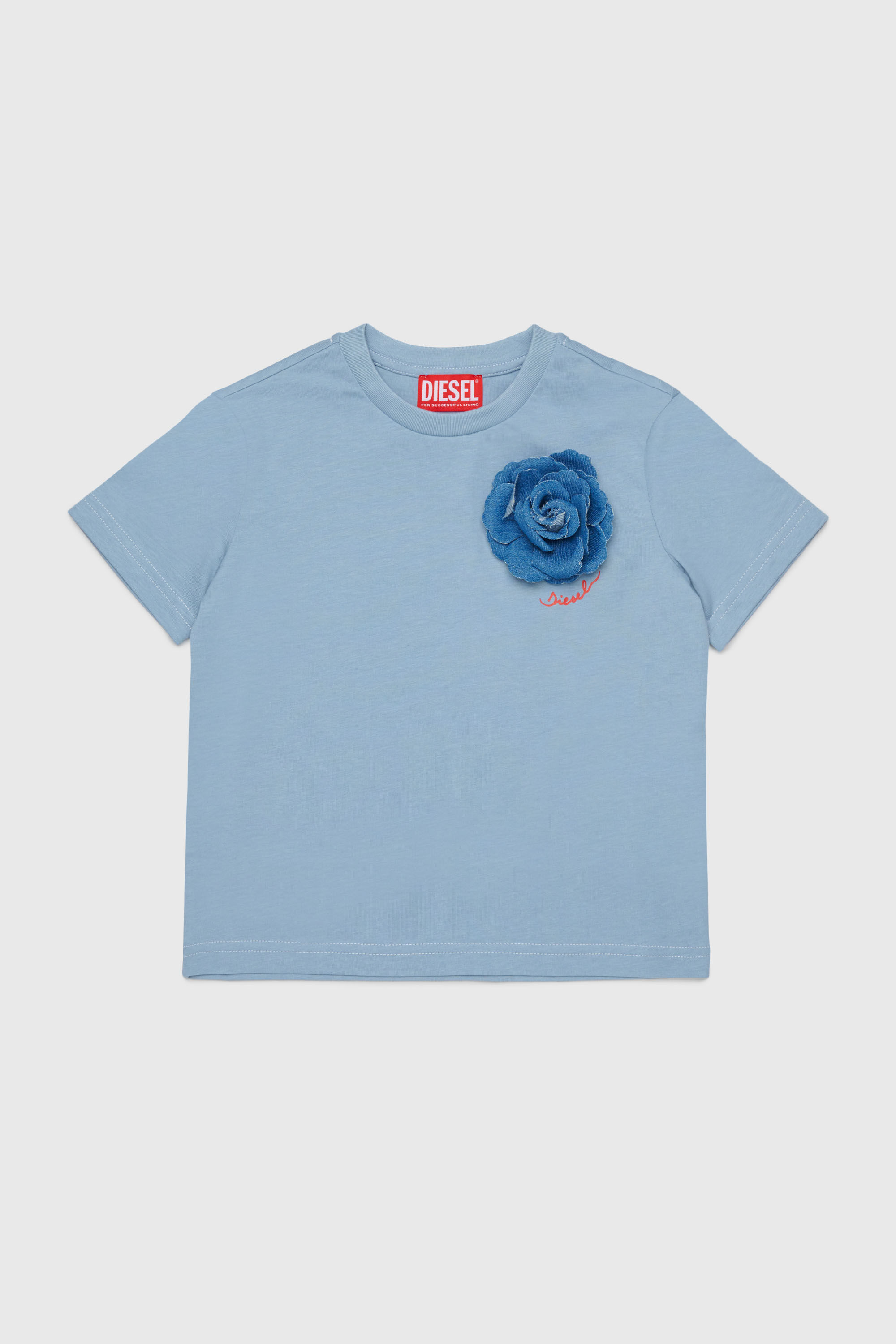 Diesel - TROSET, Camiseta con aplique de rosa denim Mujer in Azul marino - 1