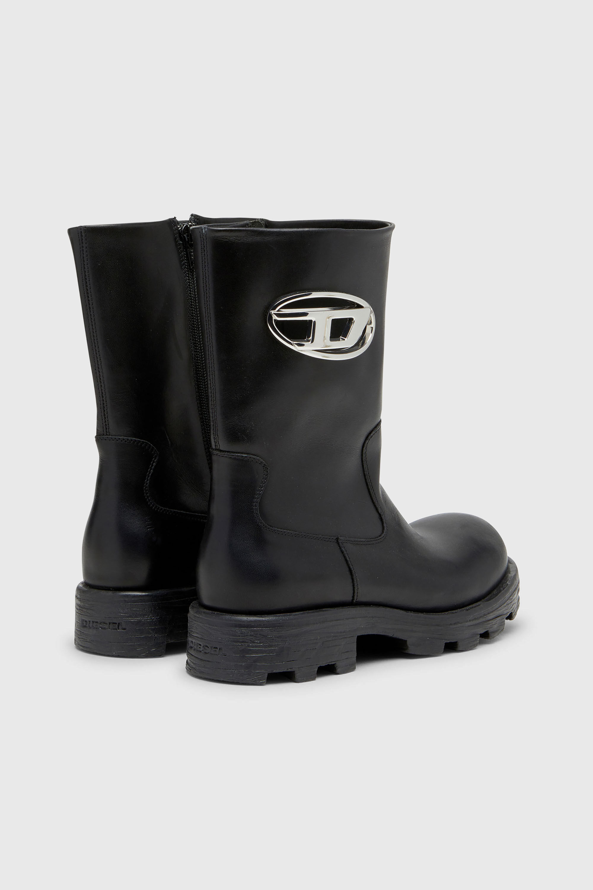 Diesel - D-HAMMER BKR D W, D-Hammer-Botas cut-out de cuero con herrajes con logo Mujer in Negro - 3